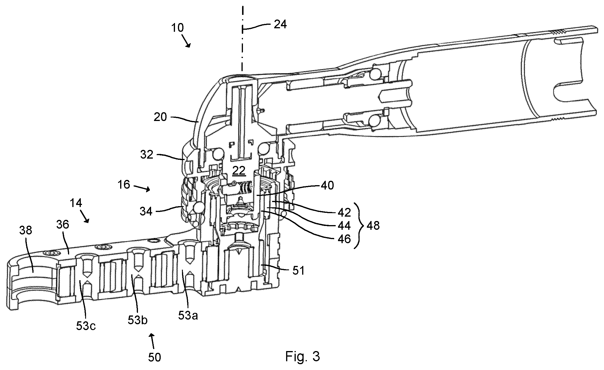 Patent US12318892 Figure 3 – Arrangement for power tool, front part attachment and power tool