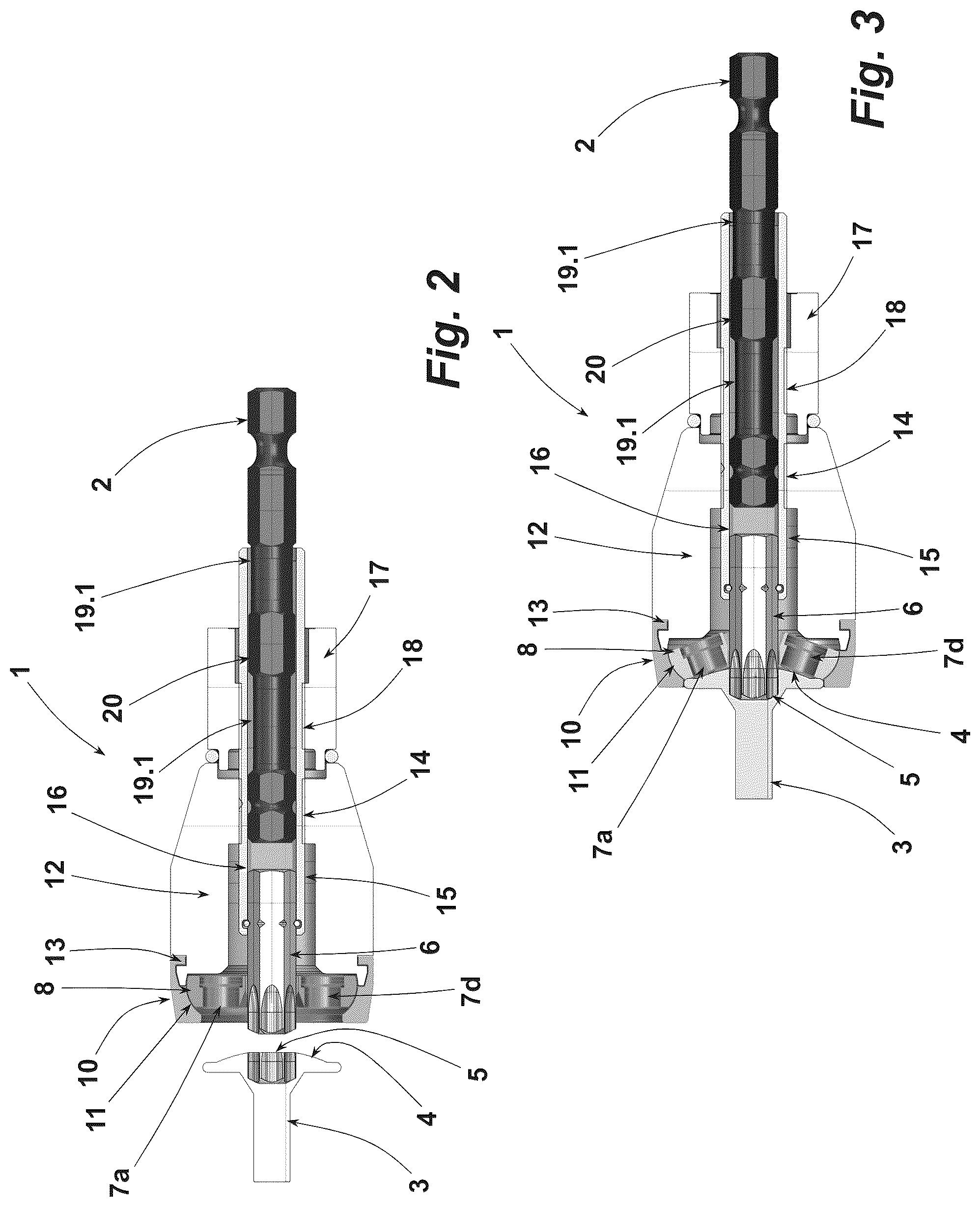 Patent US12318893 Figure 2 – Bit holder for holding and screwing a screw with a screw head in a mounting base
