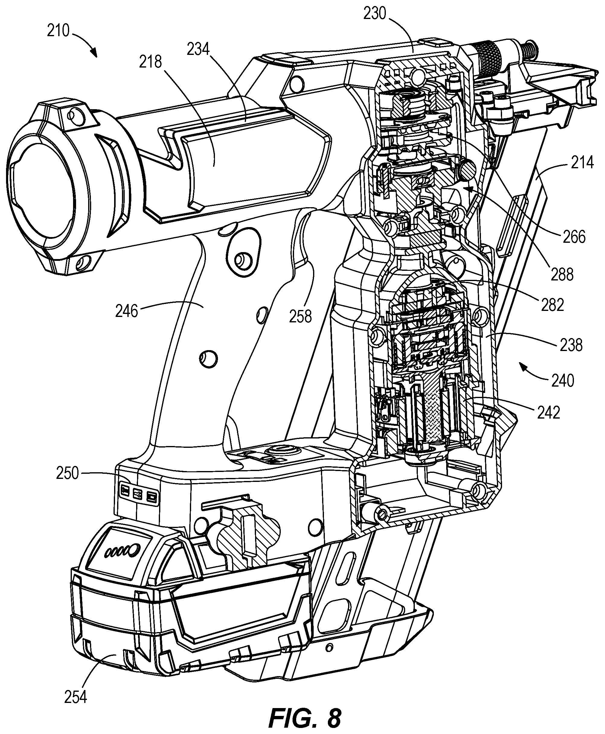 Patent US12318899 Figure 8 – Powered fastener driver