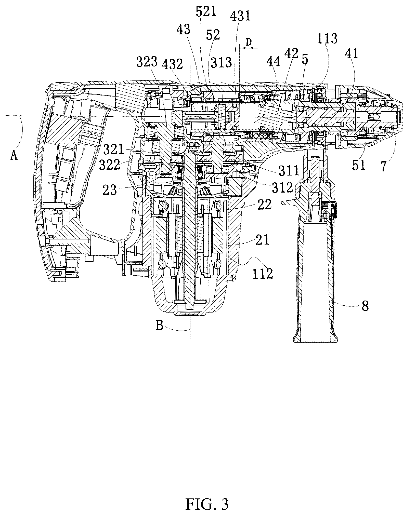 Patent US12318903 Figure 3 – Power tool and hammer drill