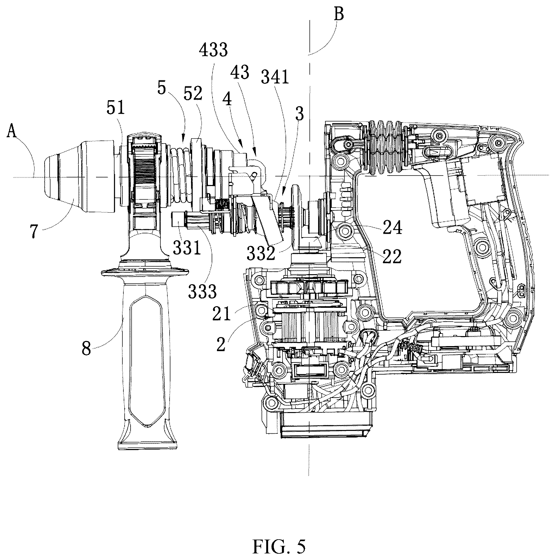 Patent US12318903 Figure 5 – Power tool and hammer drill