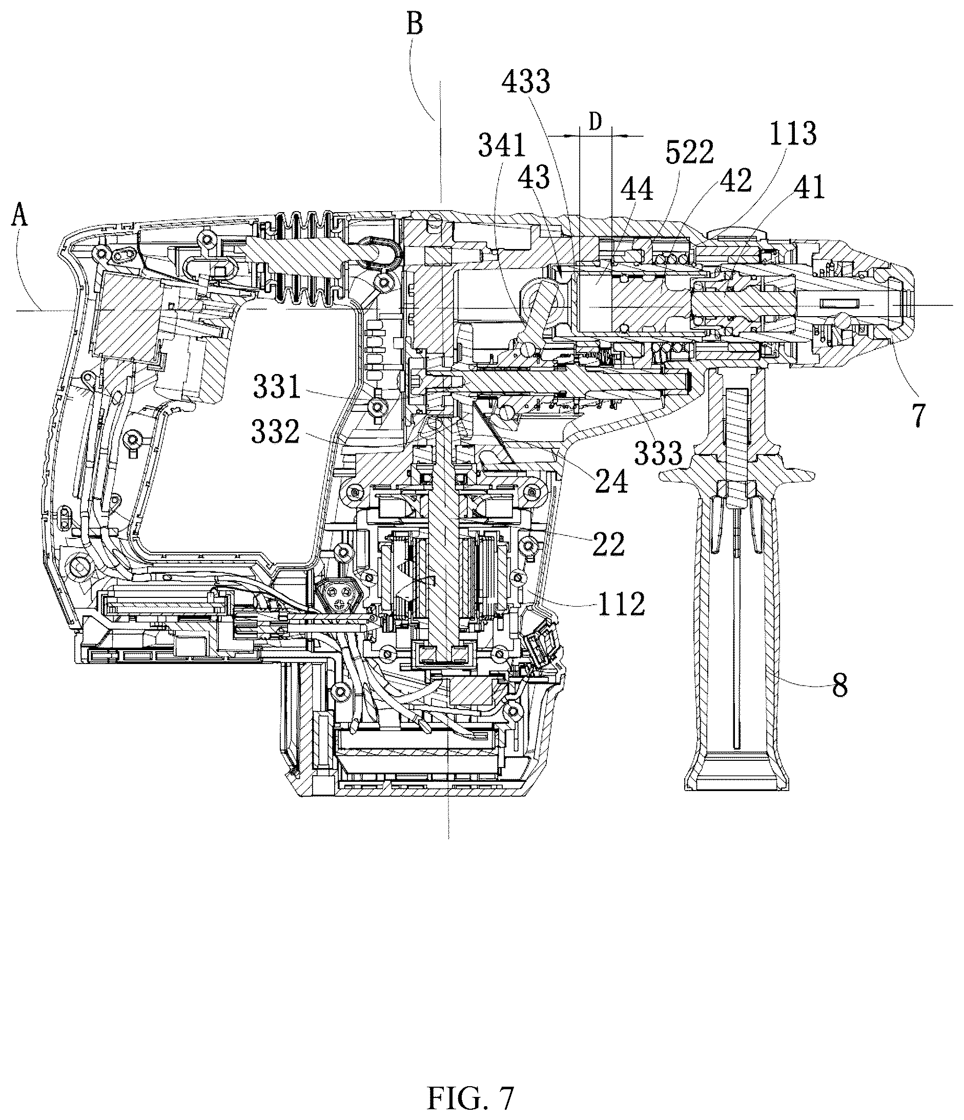 Patent US12318903 Figure 7 – Power tool and hammer drill