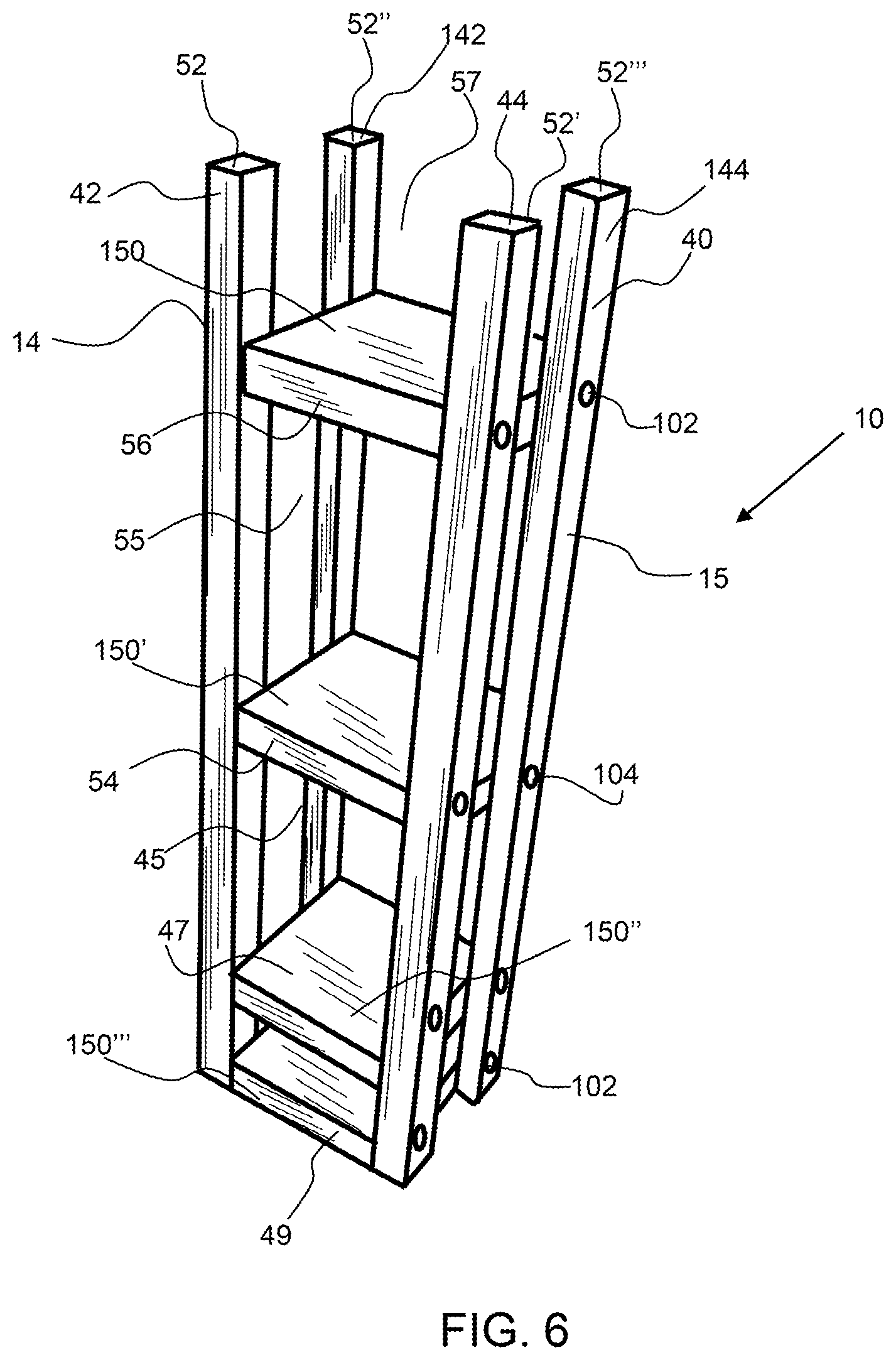 Patent US12318908 Figure 6 – Sawhorse extension rack system