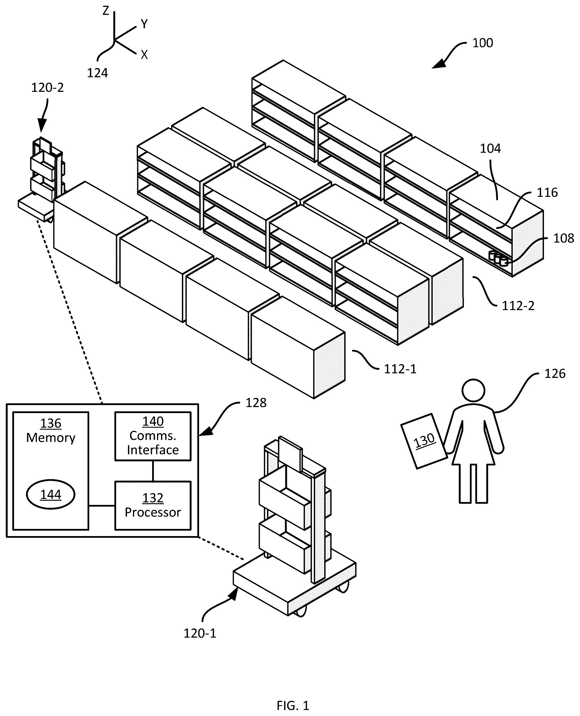 Patent US12318915 Figure 1 – Visual guidance for locating obstructed mobile robots