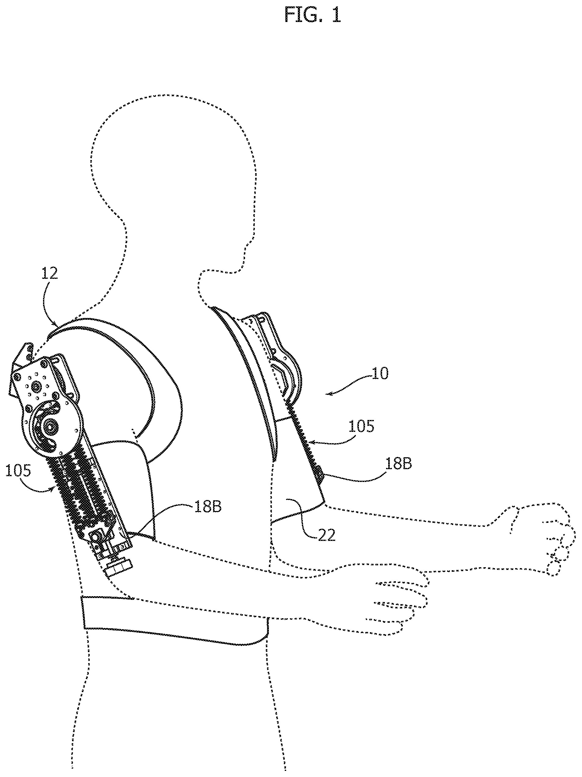 Patent US12318923 Figure 1 – System for assisting an operator in exerting efforts