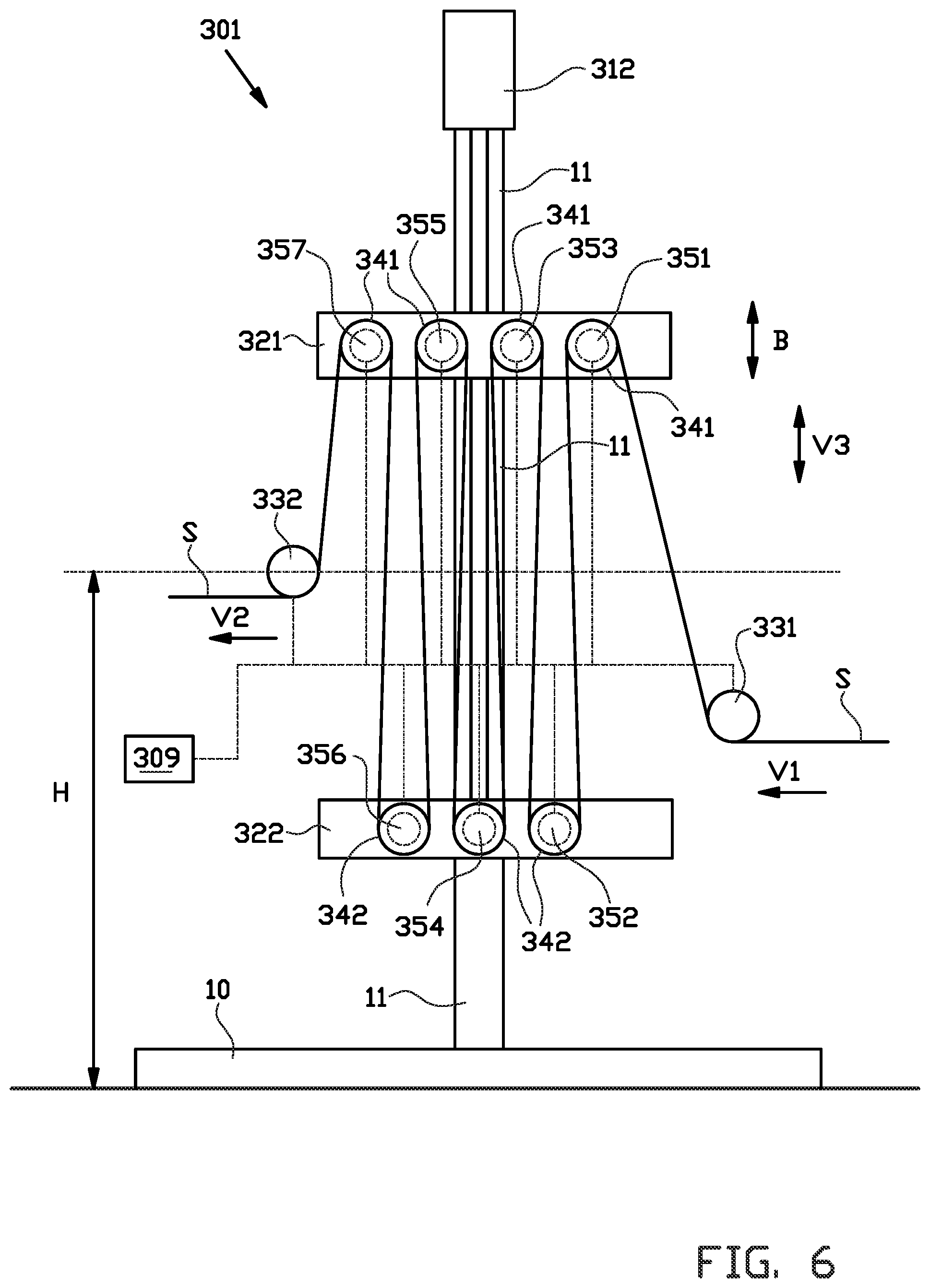 Patent US12318986 Figure 7 – Festooner and method for buffering a strip