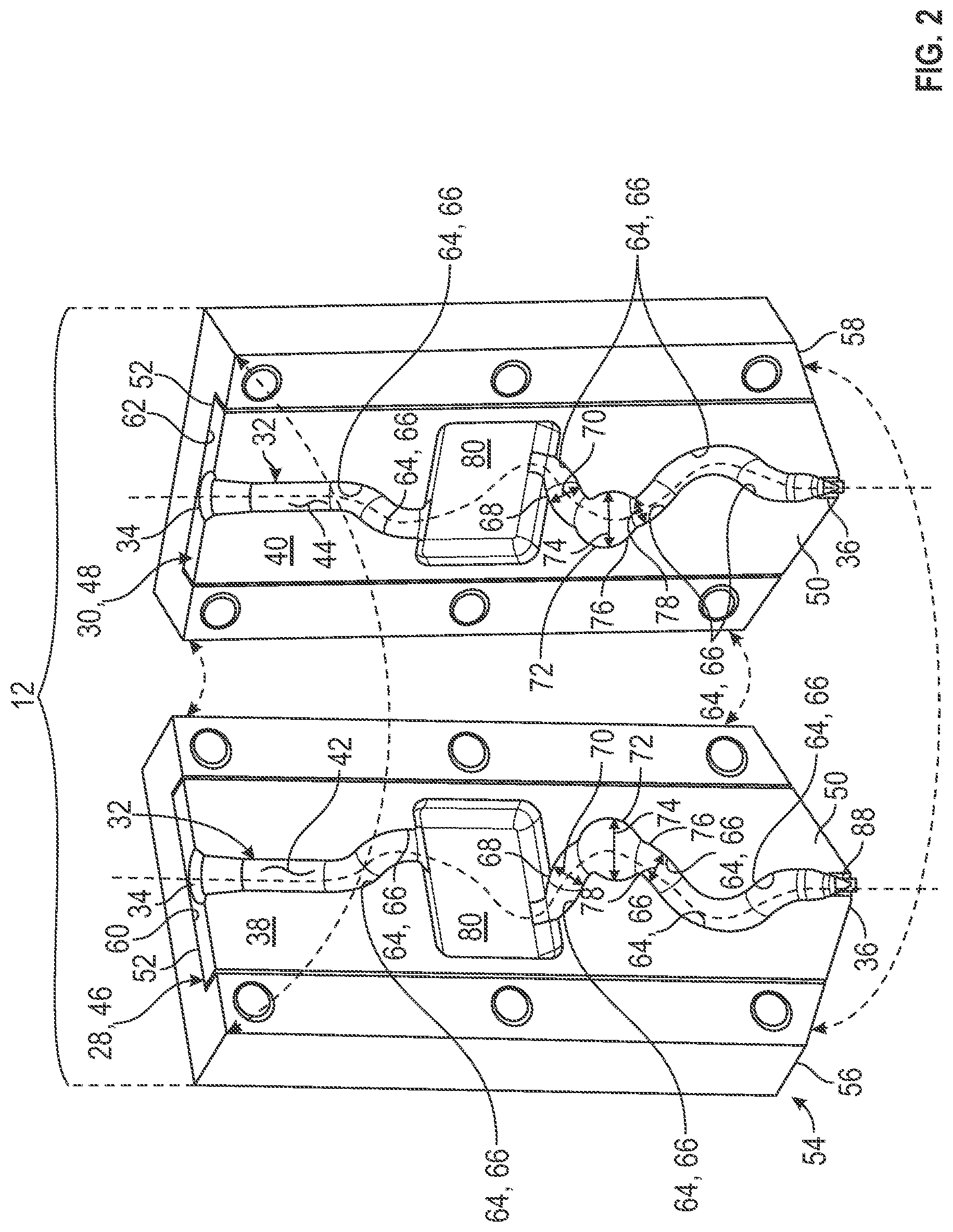 Patent US12318997 Figure 2 – Nozzle assembly with a serpentine path for printer head of 3D printer