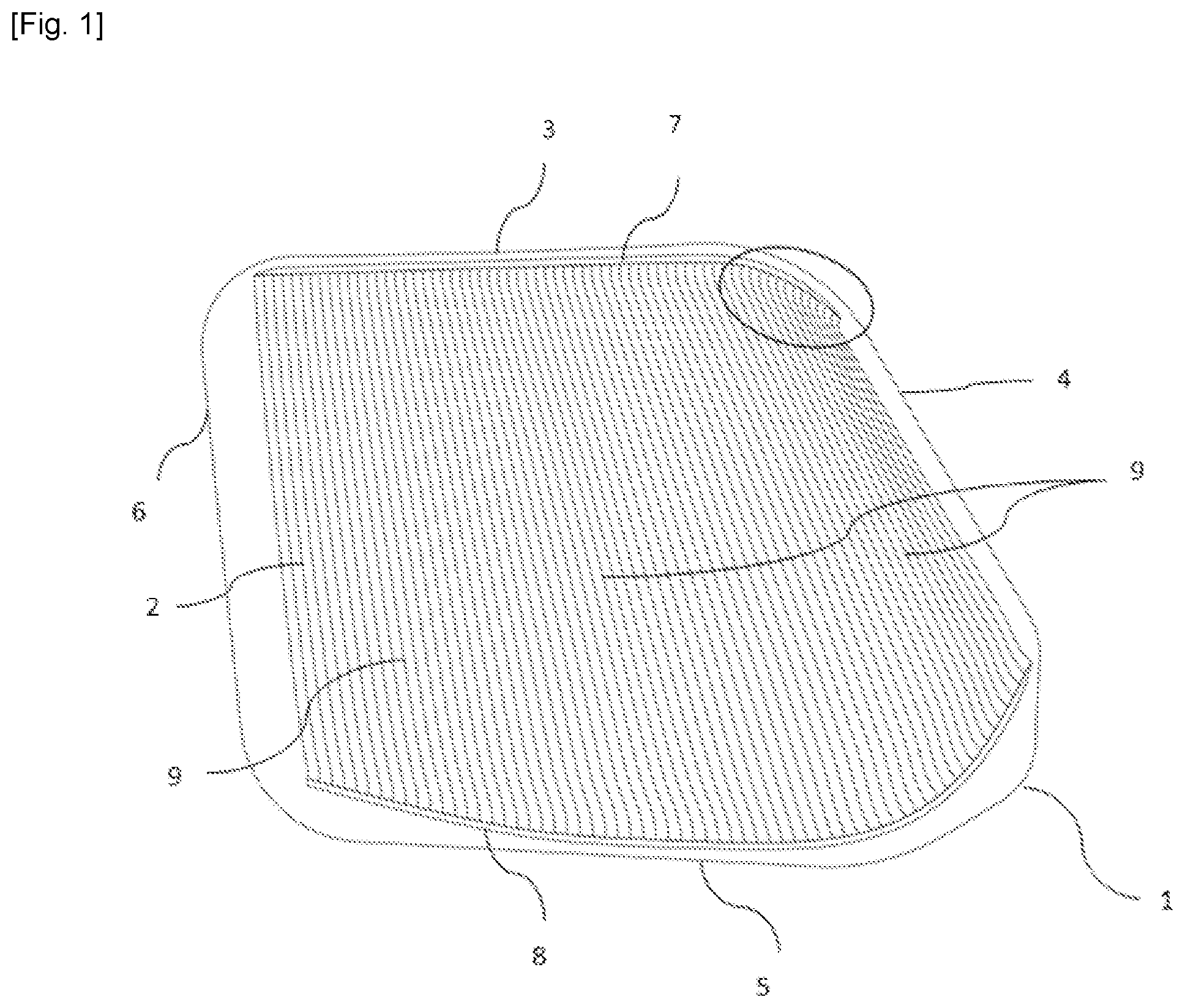 Patent US12319029 Figure 1 – Laminated glazing comprising a transparent substrate with a heating layer having flow lines which altogether are of variable width