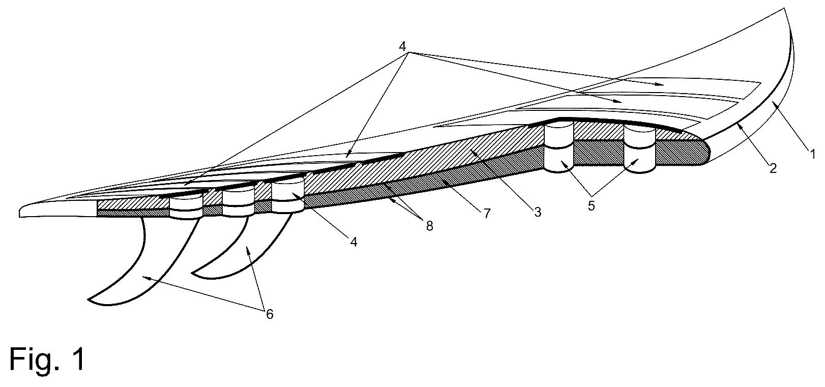 Patent US12319040 Figure 1 – Flex and torsion water sports board