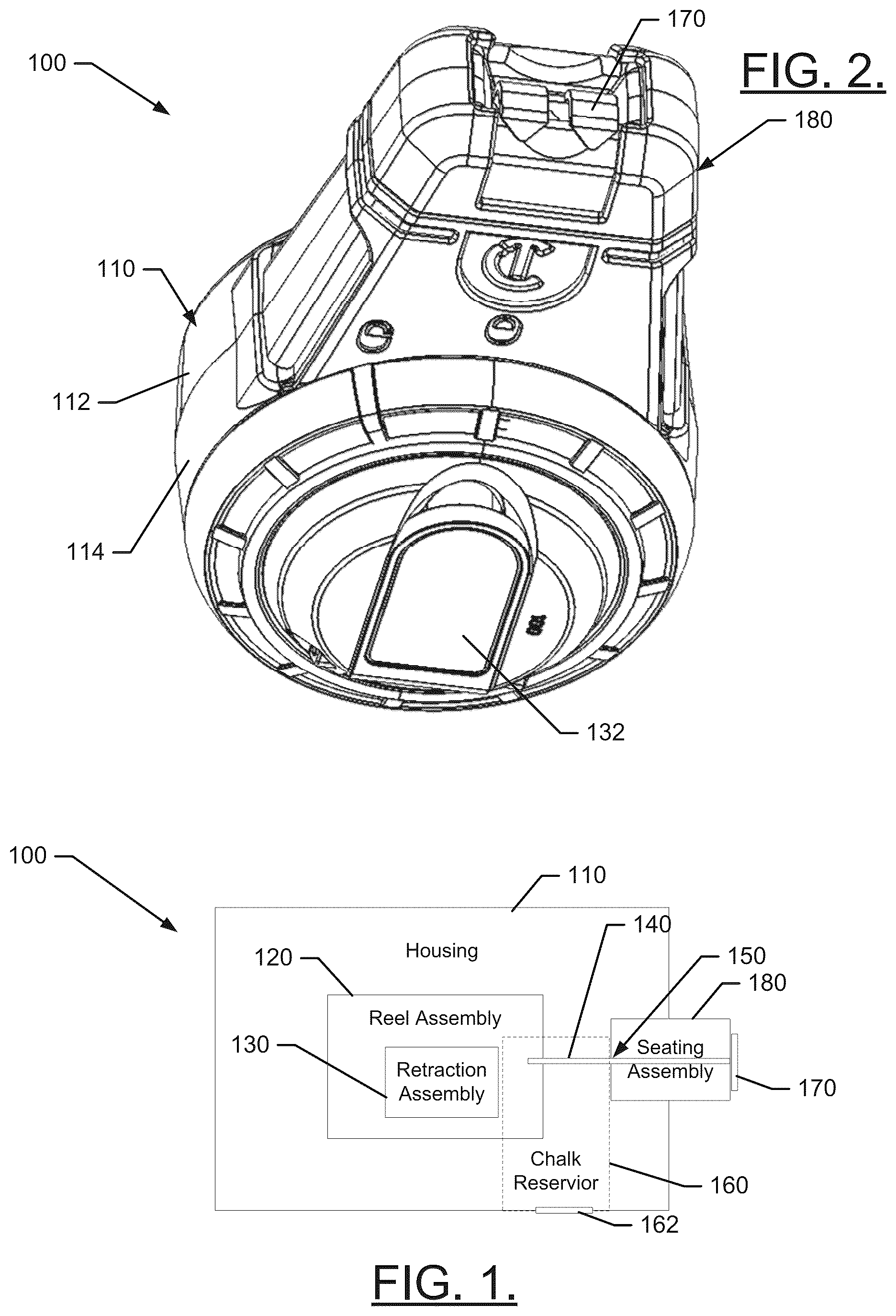 Patent US12319085 Figure 1 – Chalk box with end hook seating assembly