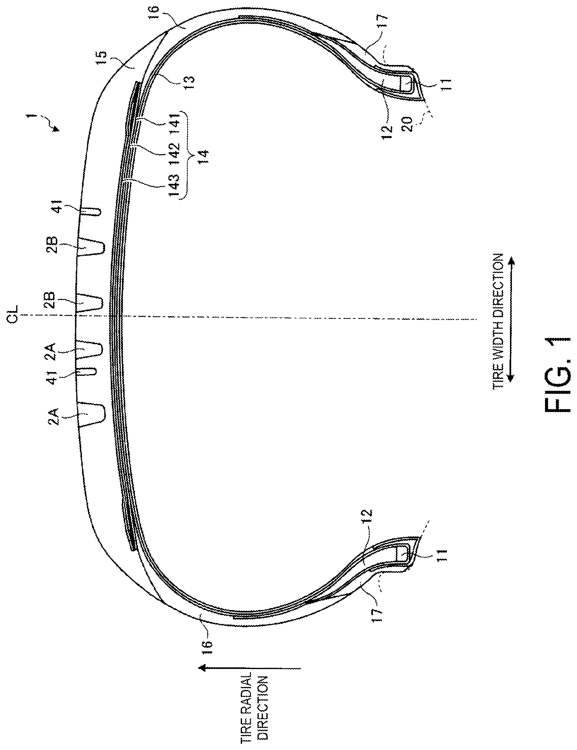 Patent US12319093 Figure 1 – Pneumatic tire