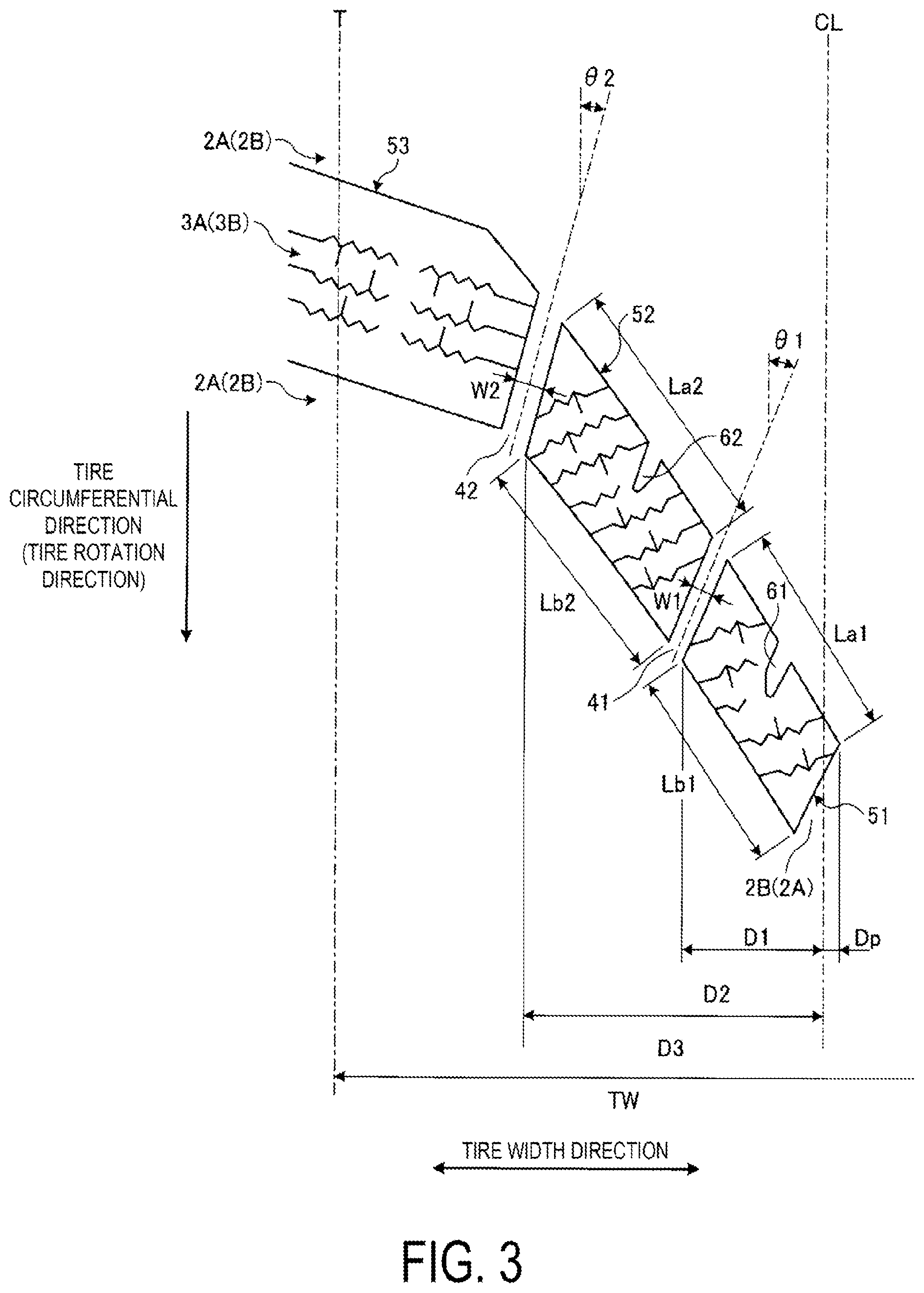 Patent US12319093 Figure 3 – Pneumatic tire