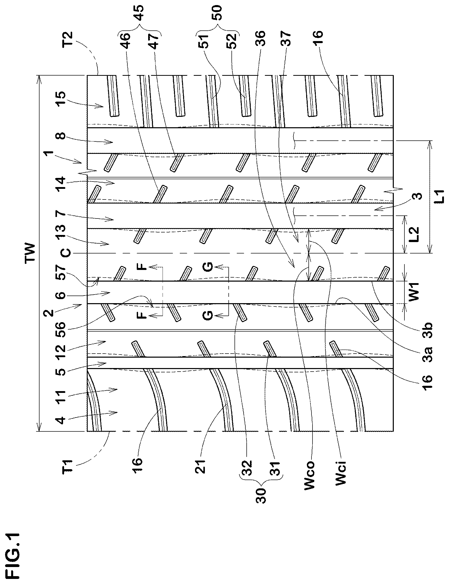 Patent US12319094 Figure 1 – Tire