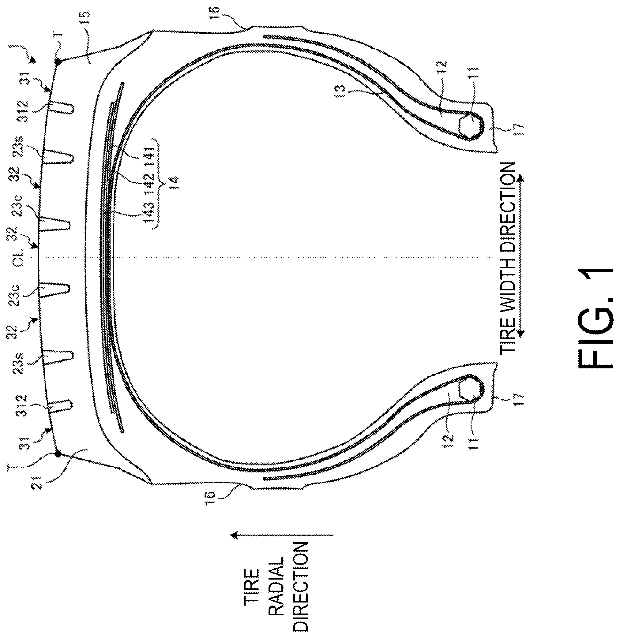 Patent US12319096 Figure 1 – Tire