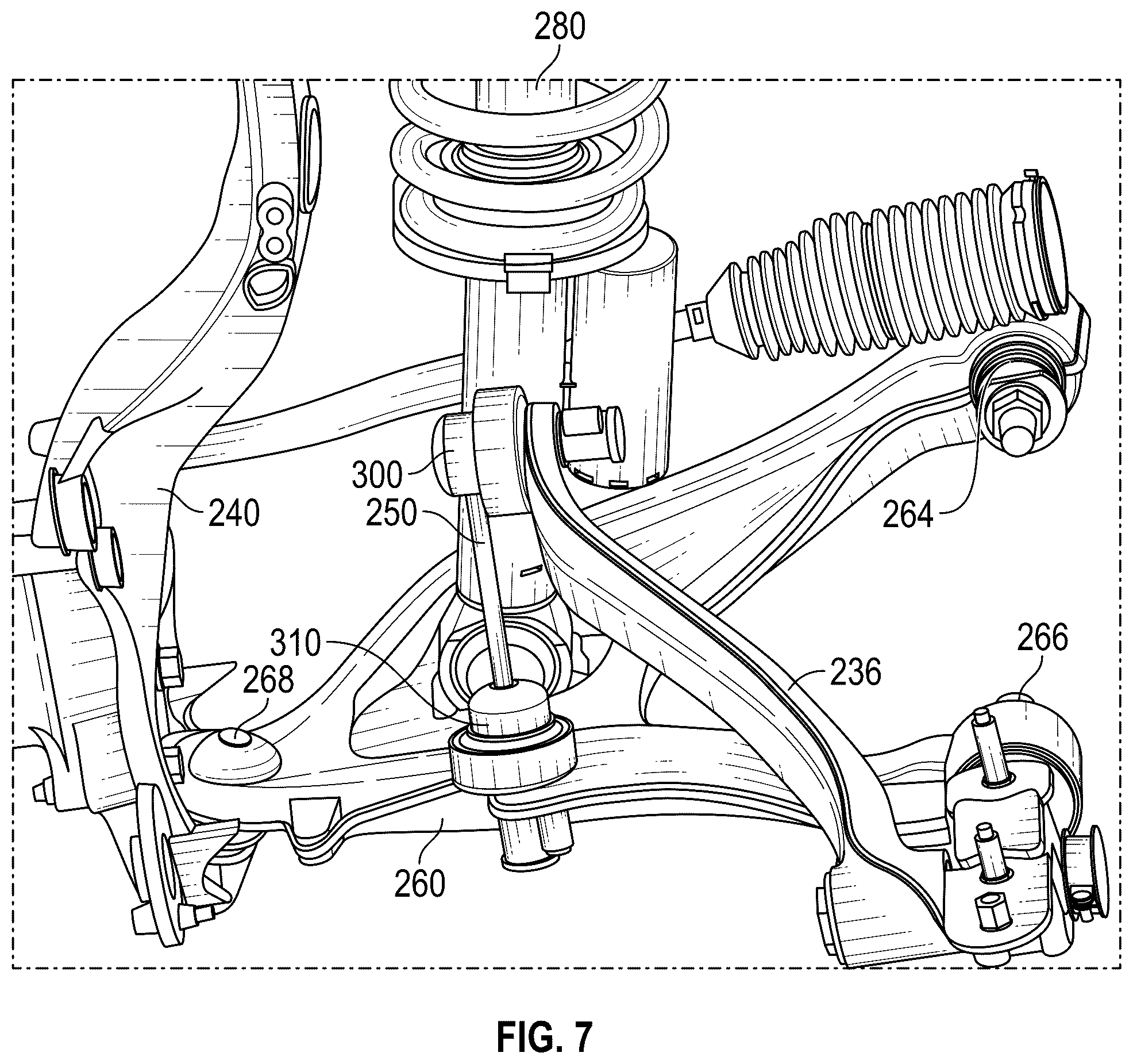 Patent US12319110 Figure 7 – ARB disconnect system with improved roll gradient and understeer characteristics
