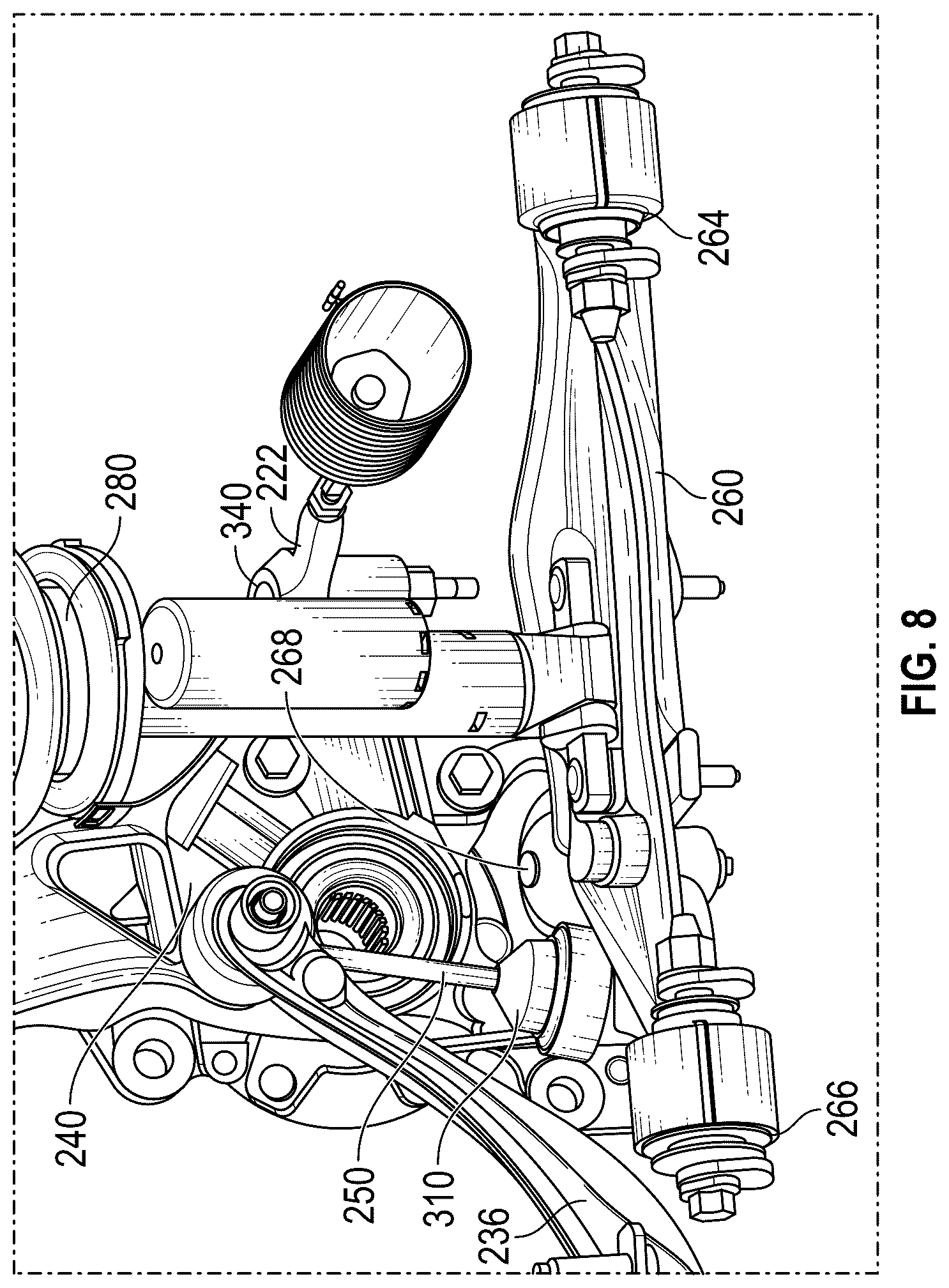 Patent US12319110 Figure 8 – ARB disconnect system with improved roll gradient and understeer characteristics