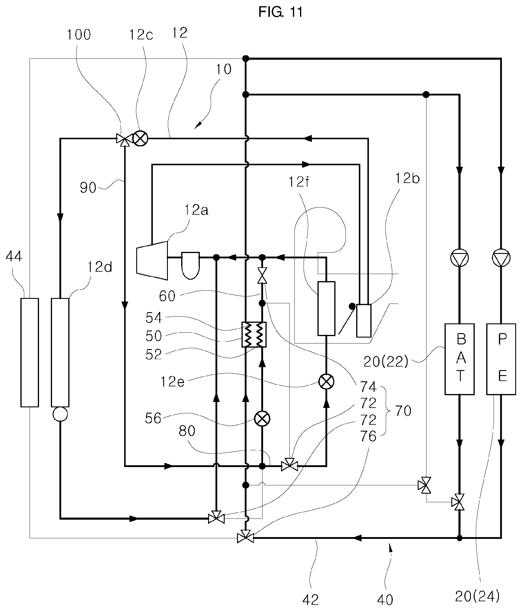 Patent US12319128 Figure 11 – Vehicular heat management system