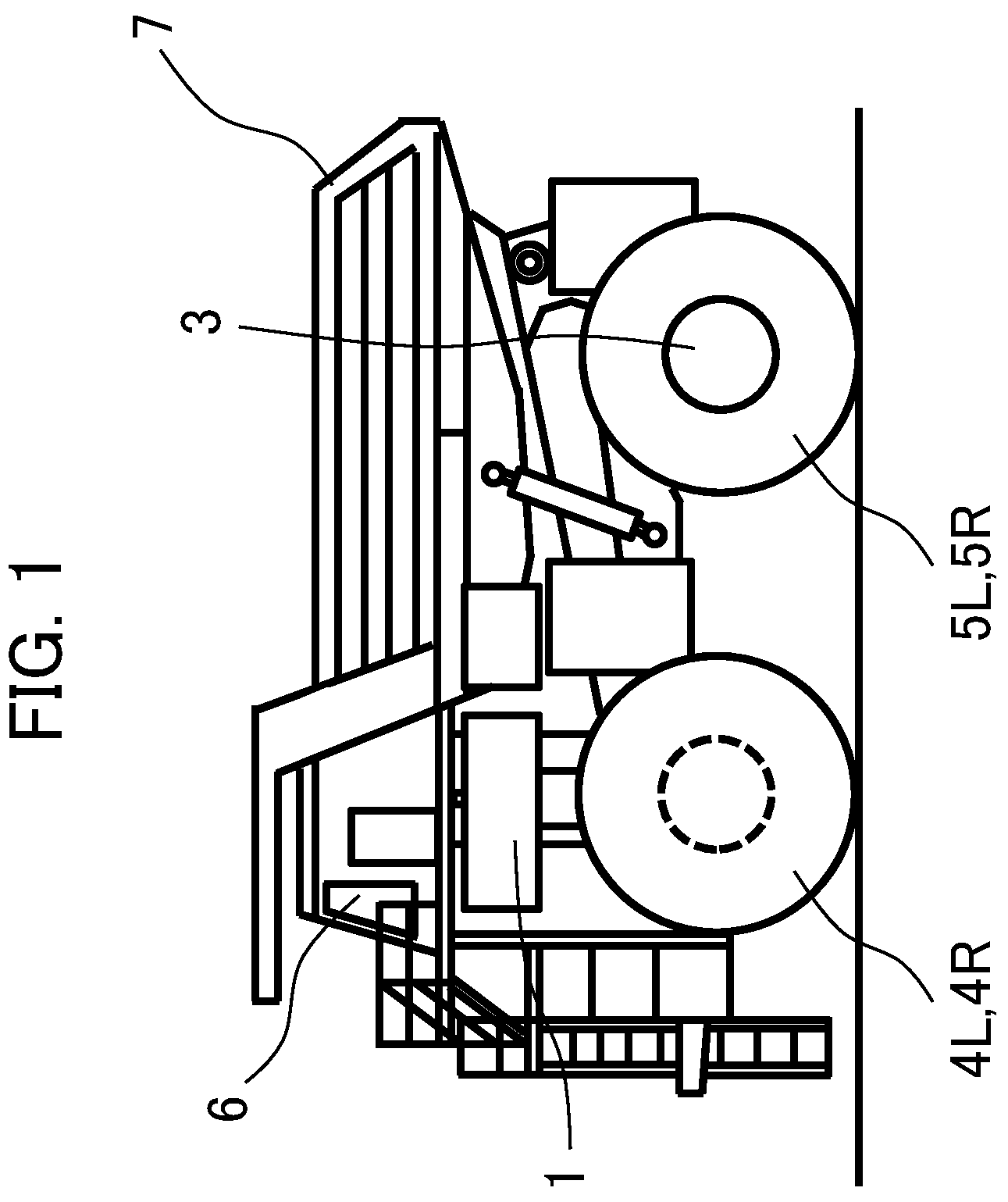 Patent US12319155 Figure 1 – Drive system for dump truck