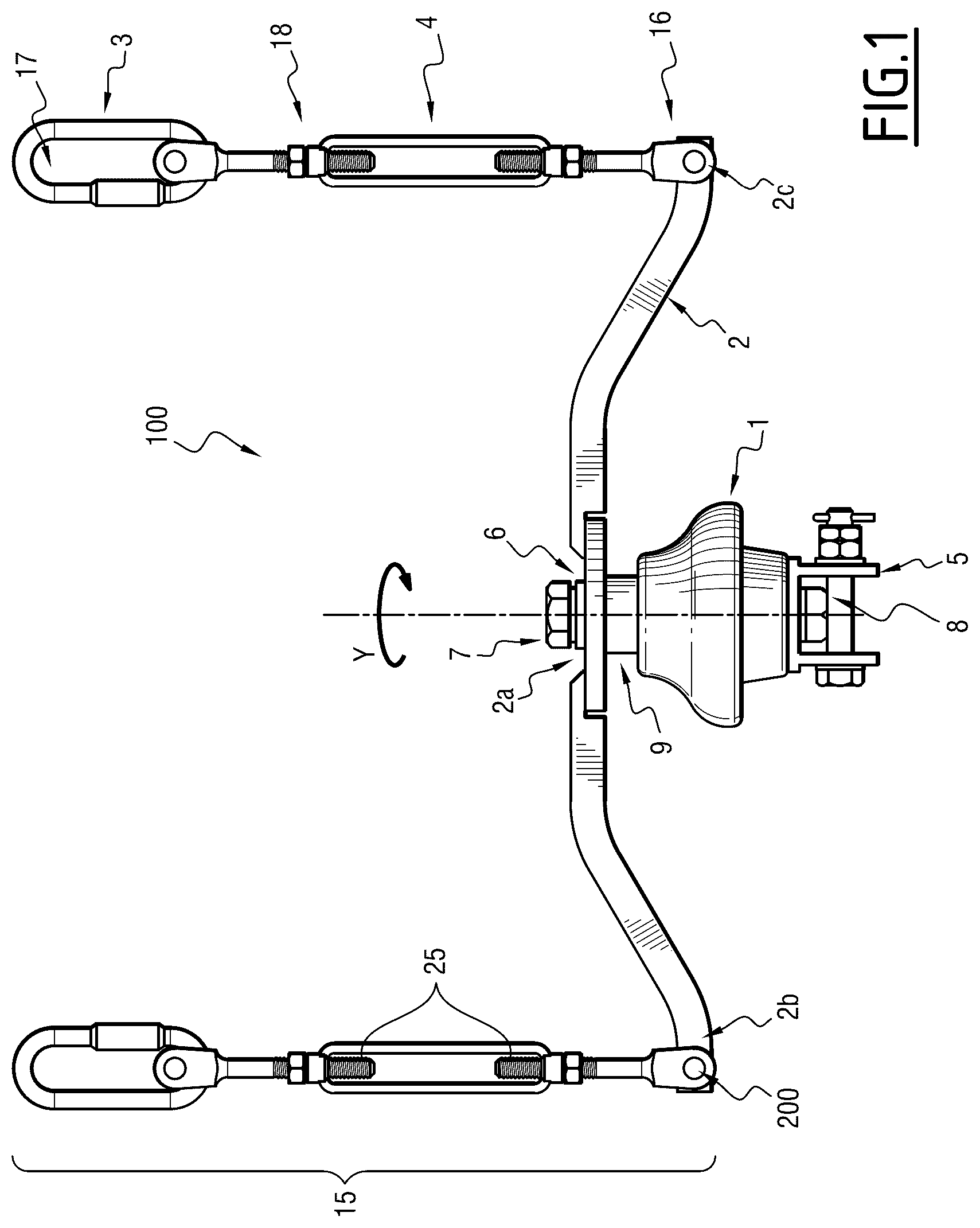 Patent US12319173 Figure 1 – Insulating support assembly for a catenary adapted for powering an electrical vehicle, notably a tram or a trolleybus, and related catenary