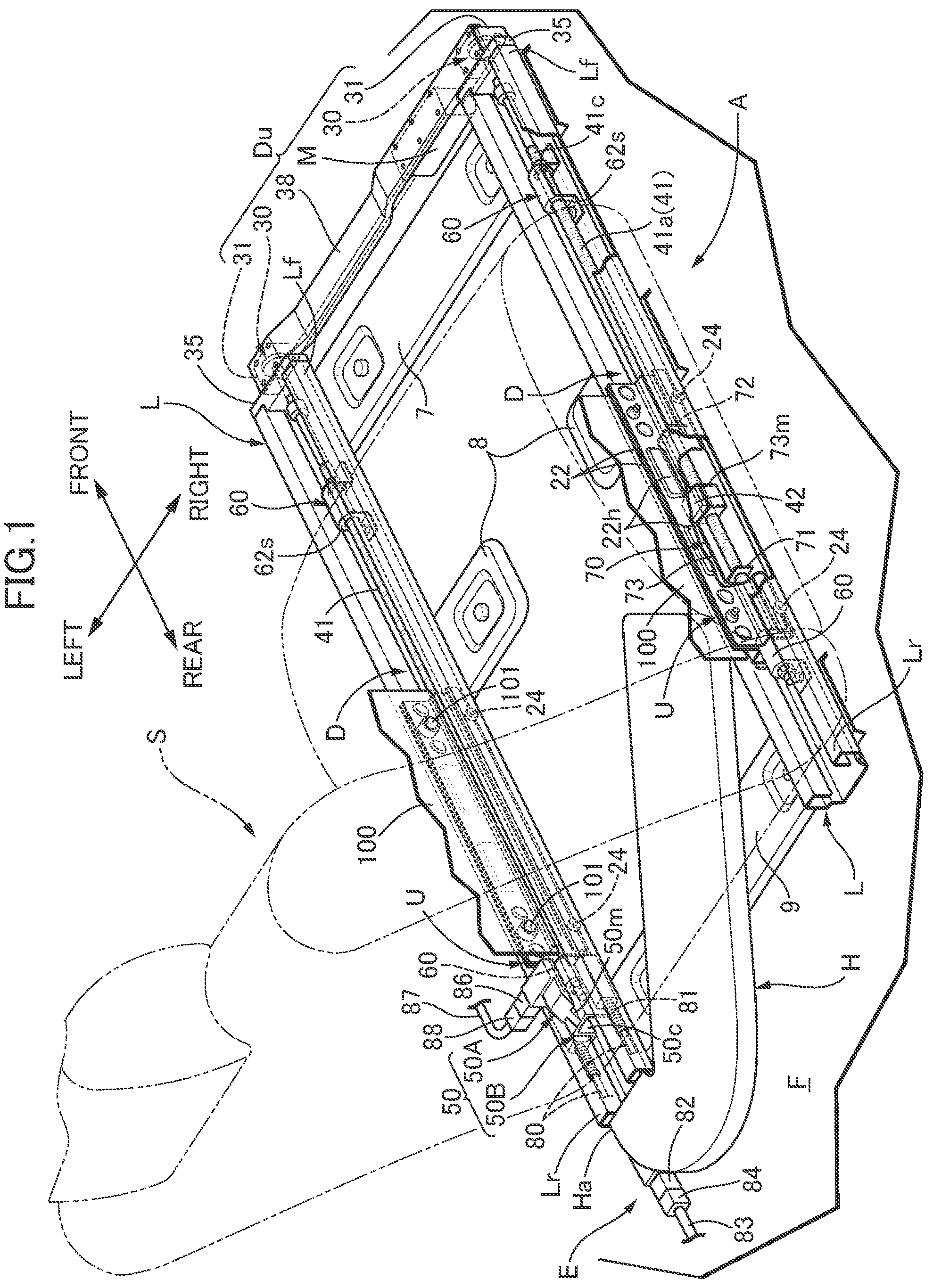 Patent US12319174 Figure 1 – Adjusting device of front and rear positions of seat