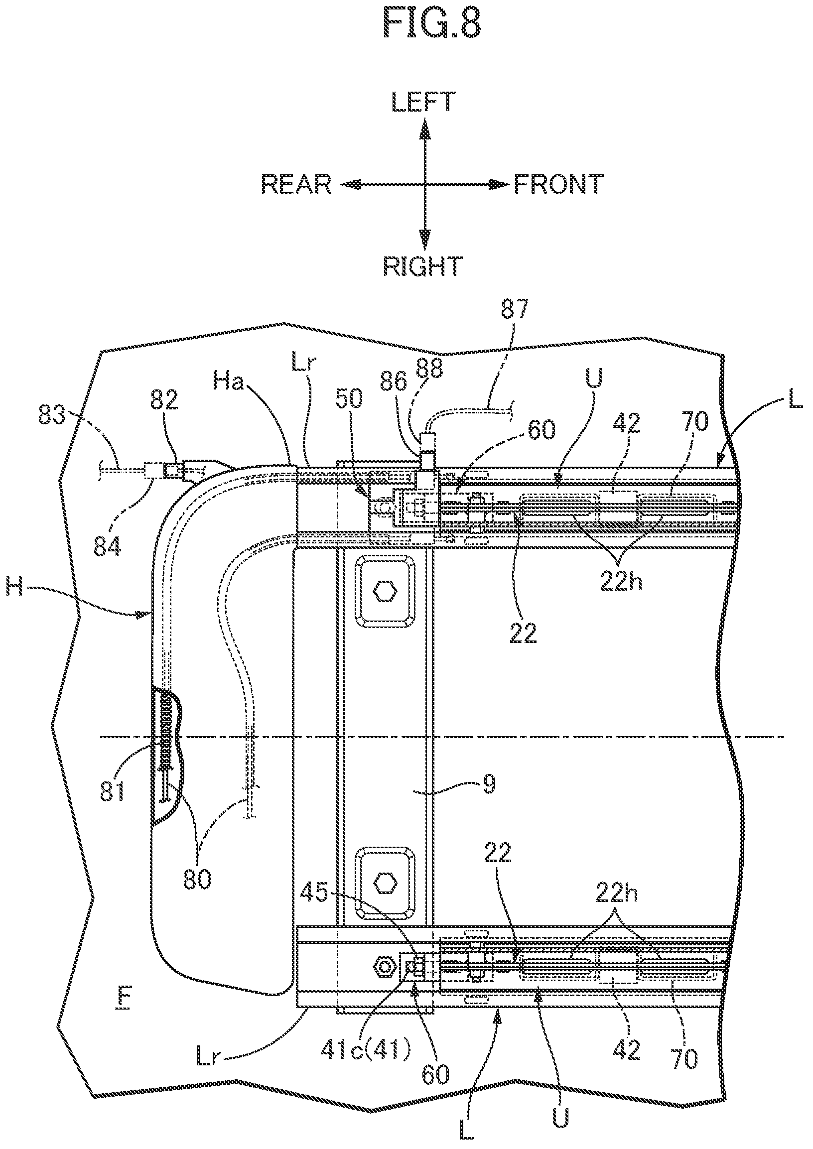 Patent US12319174 Figure 8 – Adjusting device of front and rear positions of seat