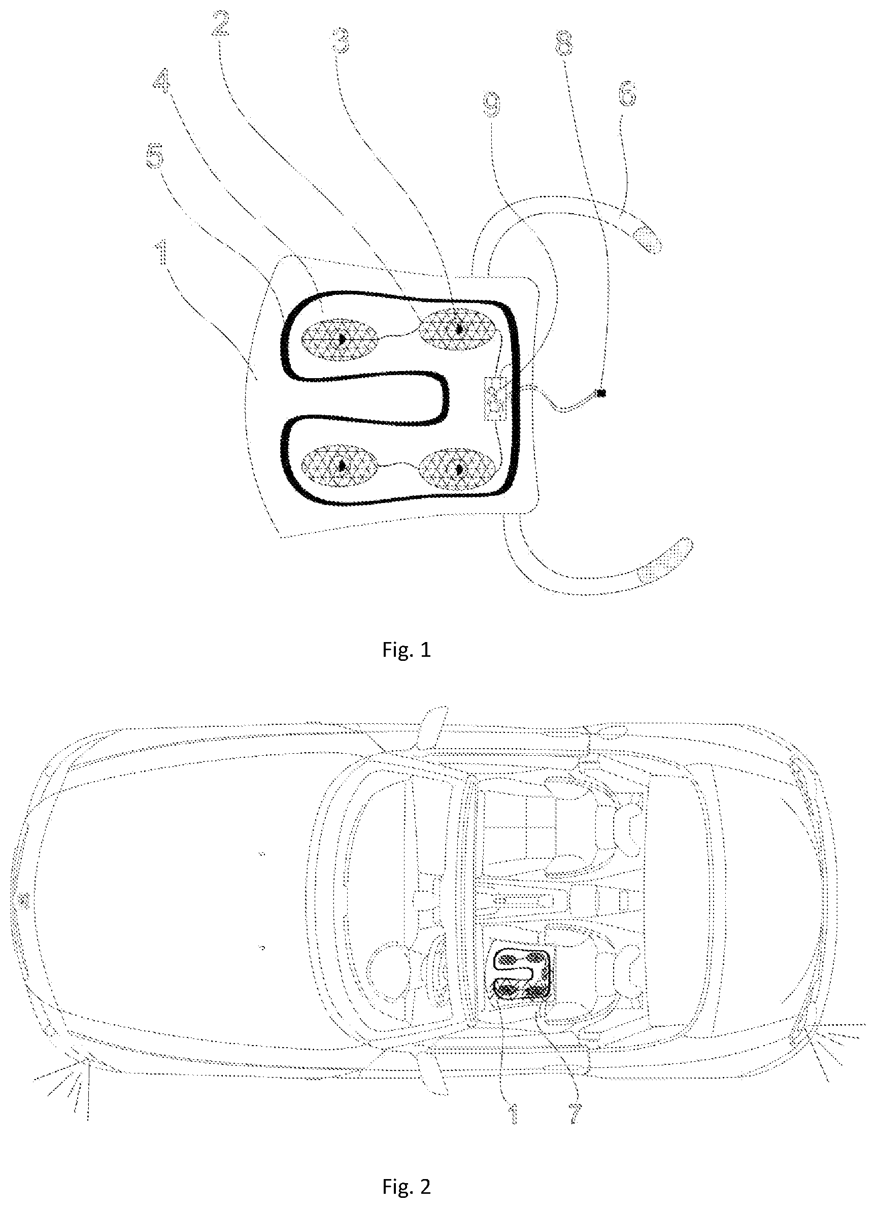 Patent US12319185 Figure 1 – Car seat cover provided with vibrating warning system for signaling direction indicators