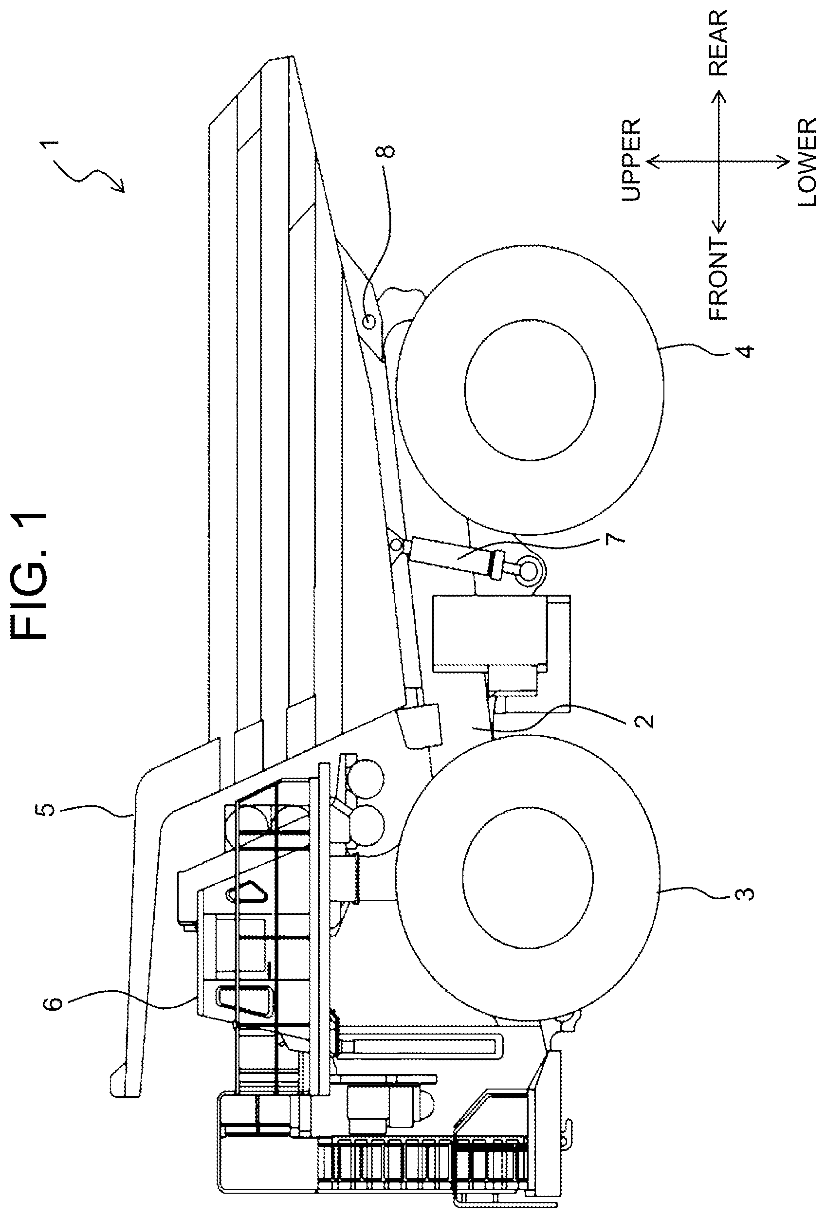 Patent US12319190 Figure 1 – Dump truck