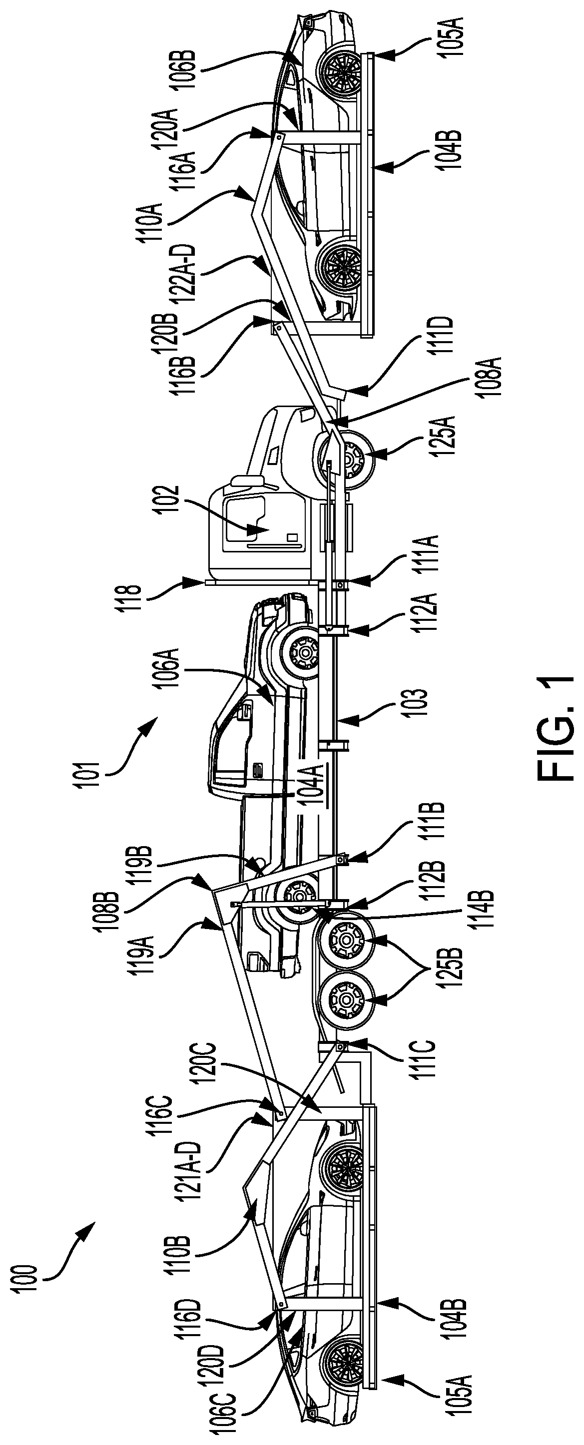 Patent US12319192 Figure 1 – Loading and transport system with independently accessed loading positions