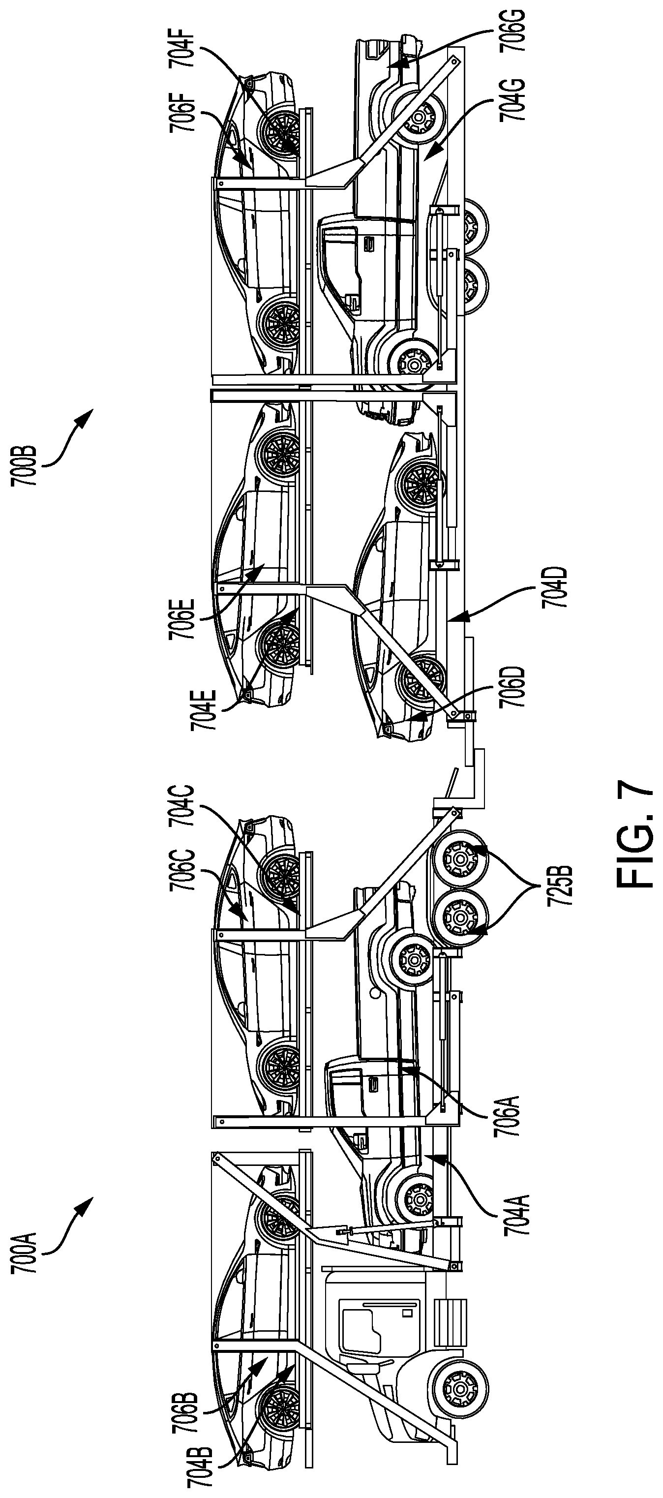 Patent US12319192 Figure 7 – Loading and transport system with independently accessed loading positions
