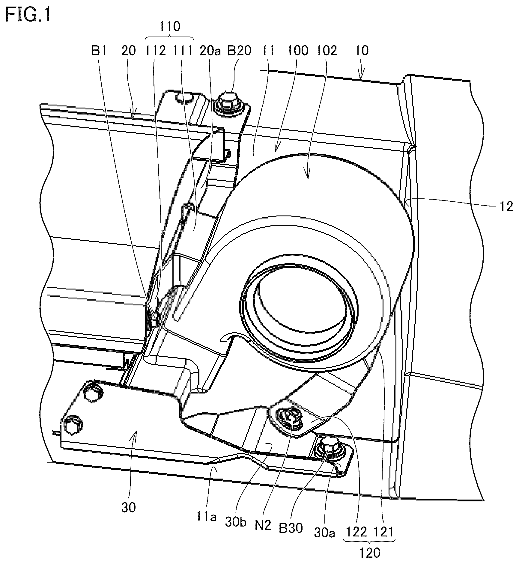 Patent US12319203 Figure 1 – Vehicle-mounted device-fixing structure