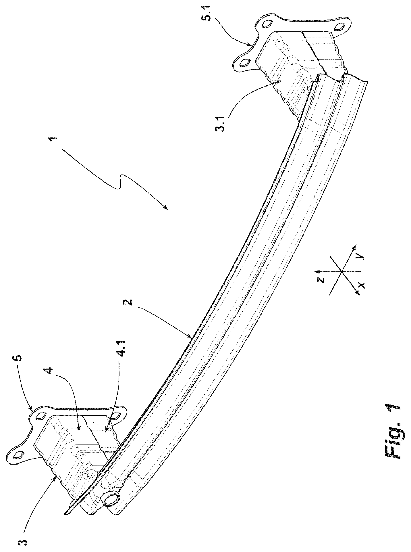 Patent US12319217 Figure 1 – Bumper crossbeam for a motor vehicle