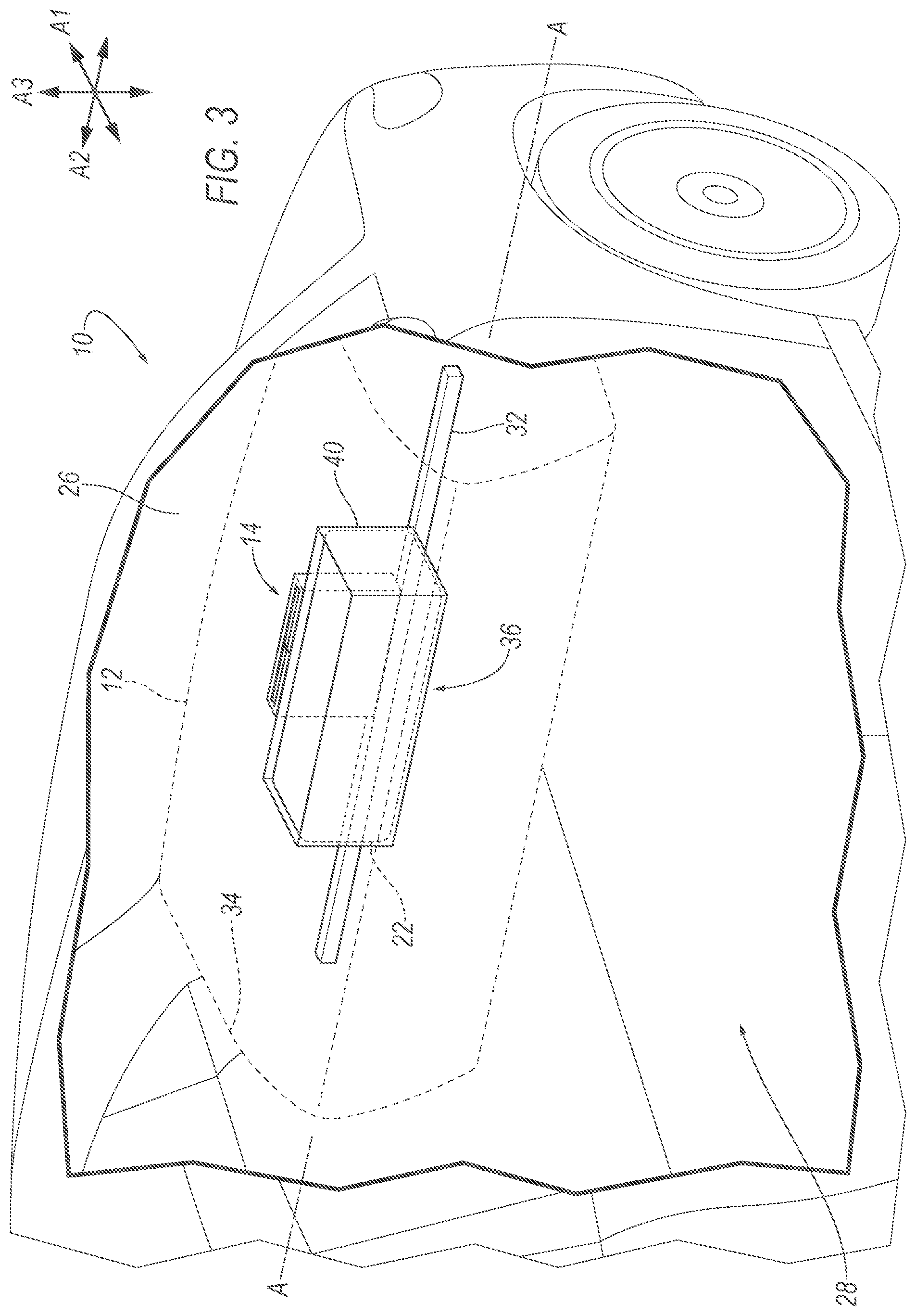 Patent US12319222 Figure 3 – Airbag assembly including deployable panel