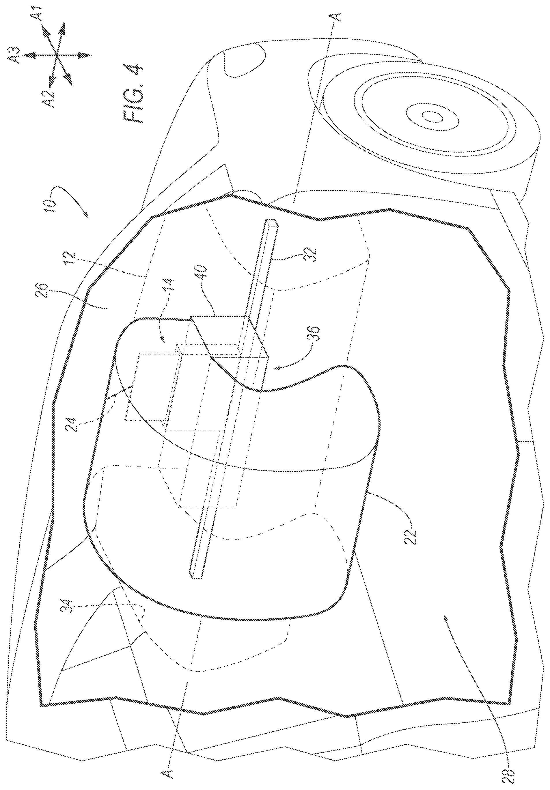 Patent US12319222 Figure 4 – Airbag assembly including deployable panel