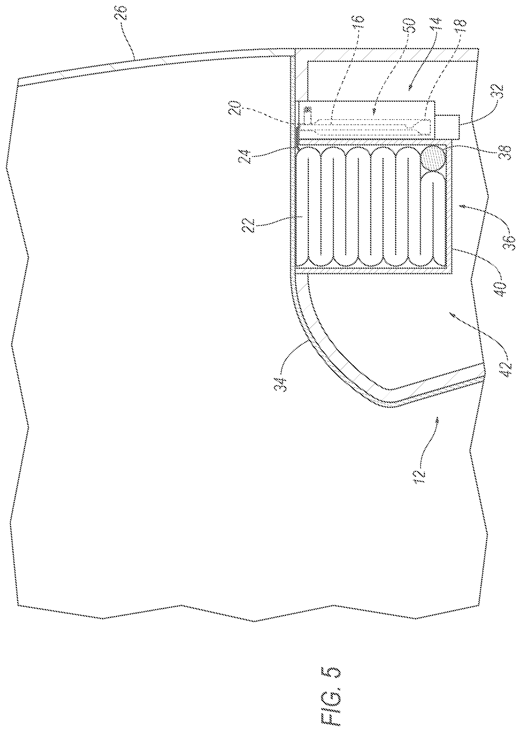Patent US12319222 Figure 5 – Airbag assembly including deployable panel