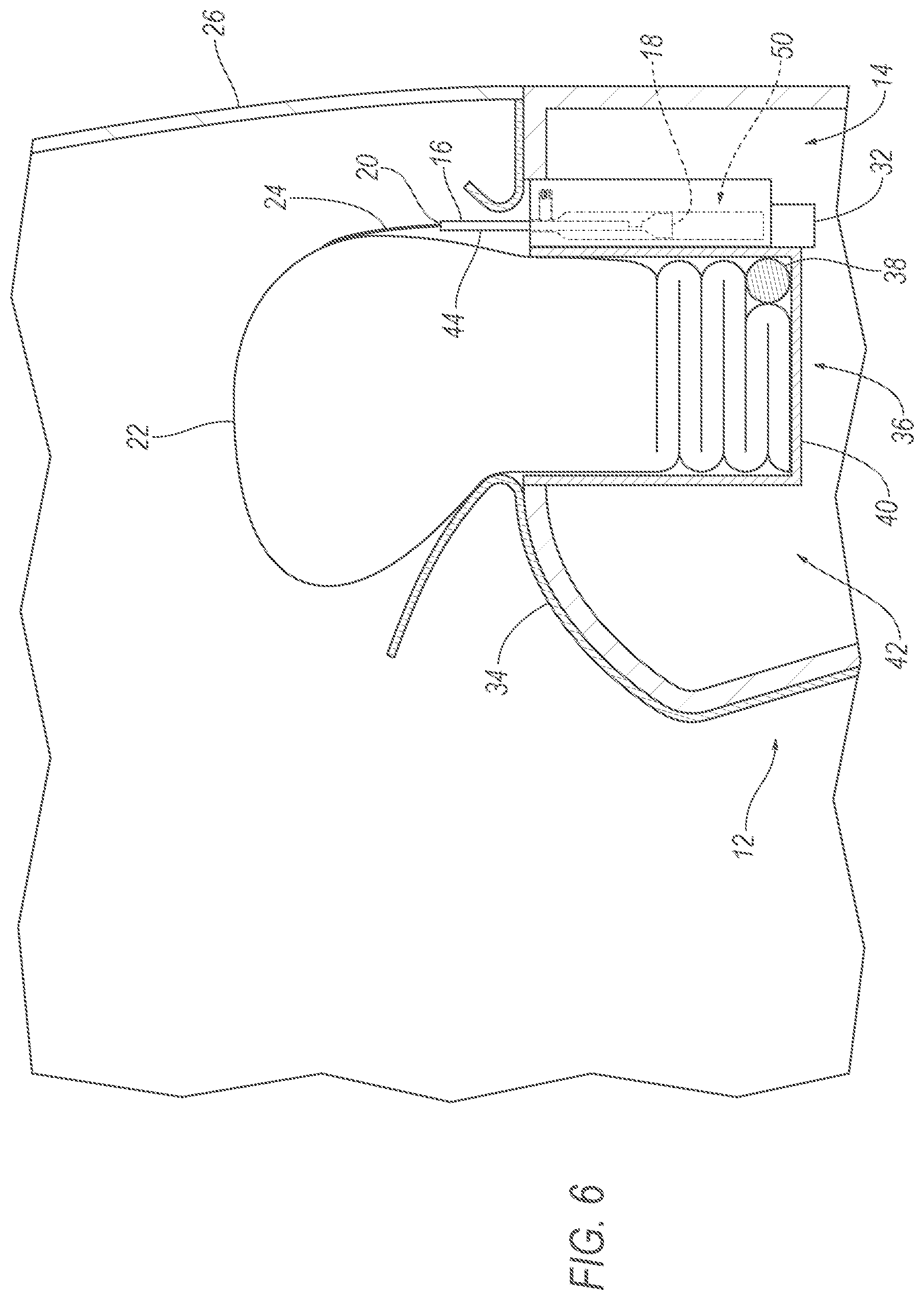 Patent US12319222 Figure 6 – Airbag assembly including deployable panel