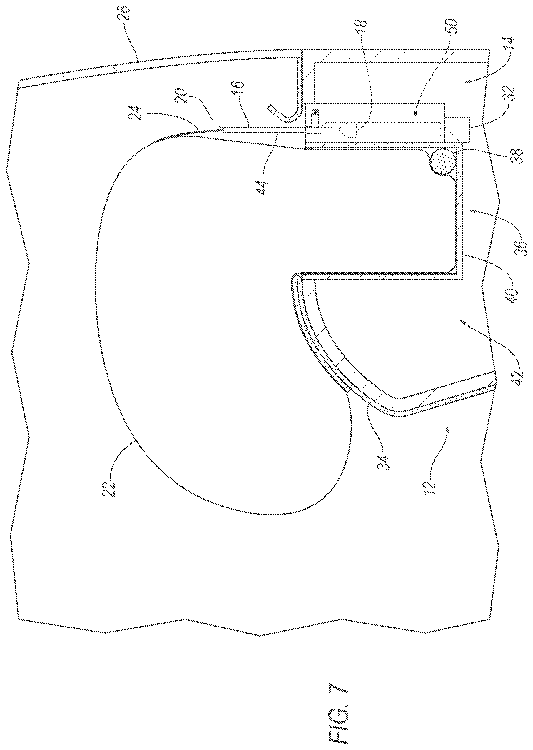 Patent US12319222 Figure 7 – Airbag assembly including deployable panel