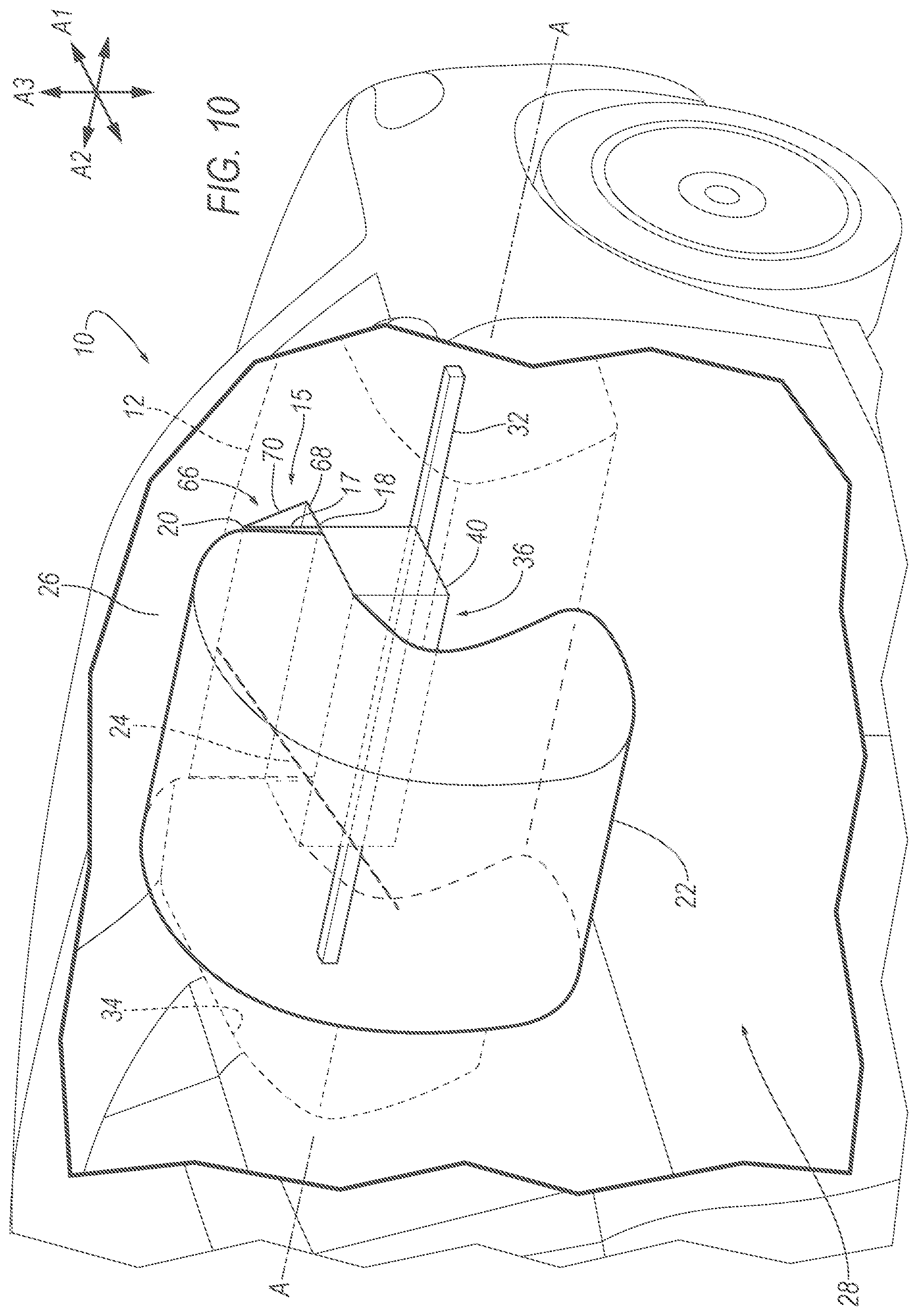 Patent US12319222 Figure 10 – Airbag assembly including deployable panel