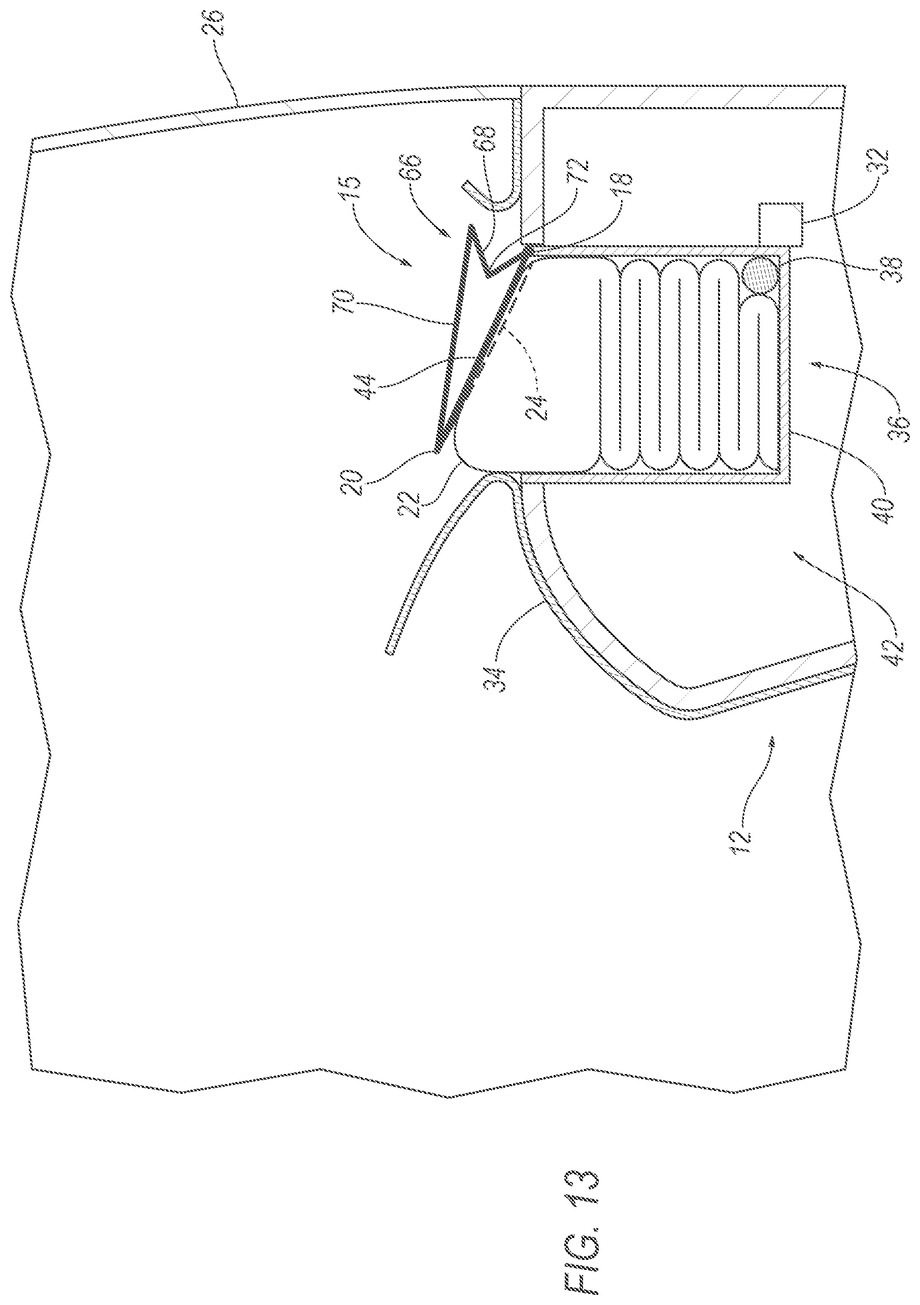 Patent US12319222 Figure 13 – Airbag assembly including deployable panel