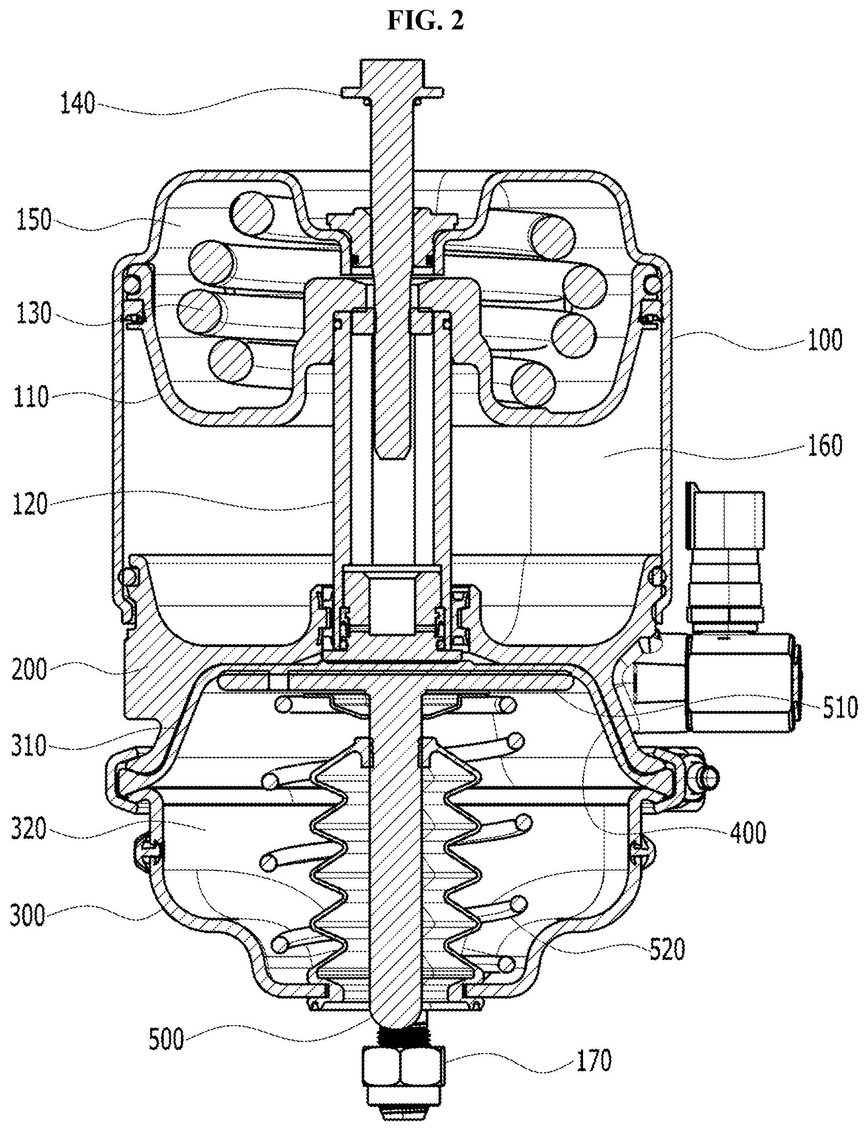 Patent US12319260 Figure 2 – Pressure sensing system of pneumatic spring brake chamber for a vehicle