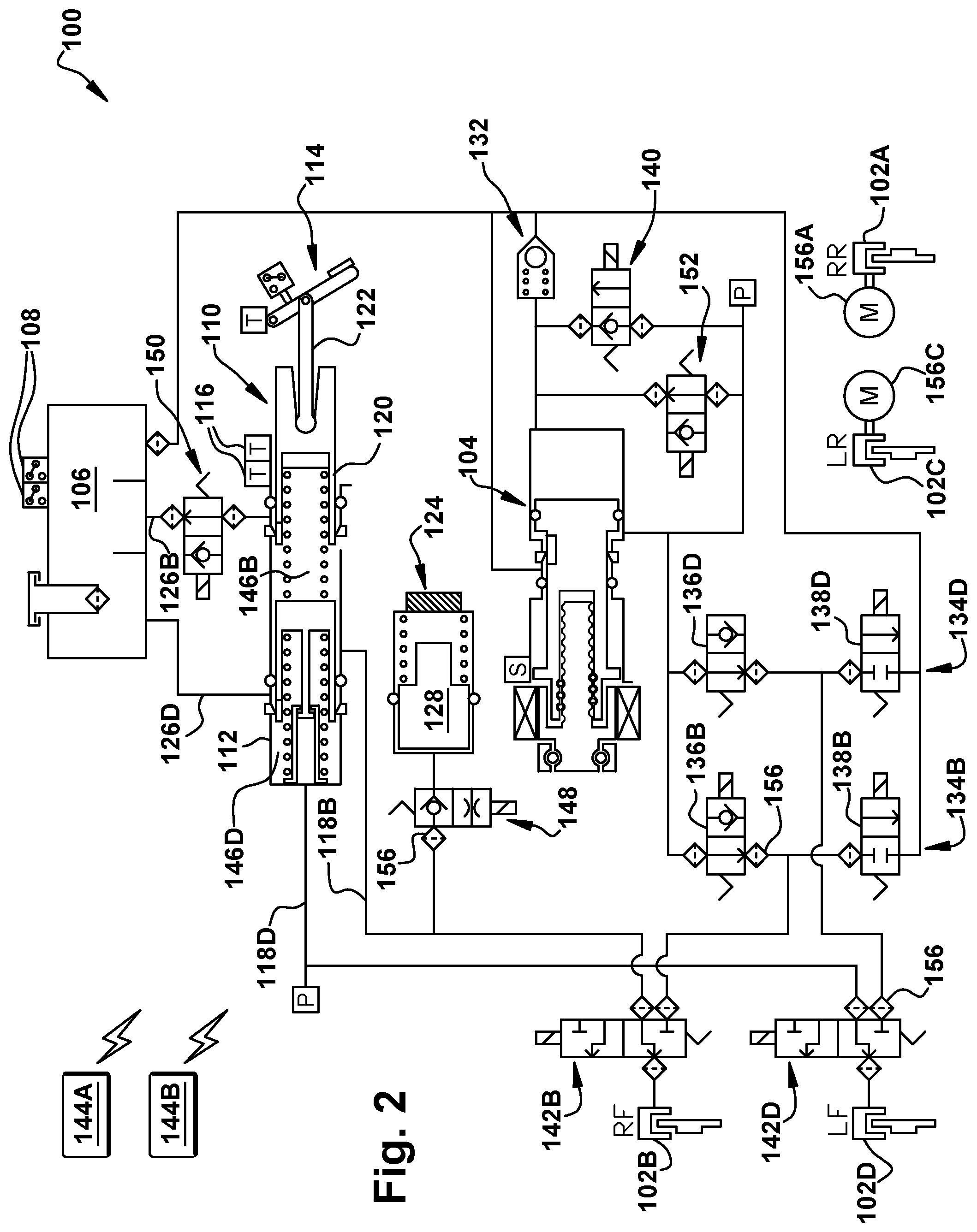Patent US12319262 Figure 2 – Brake system with front brake source selection