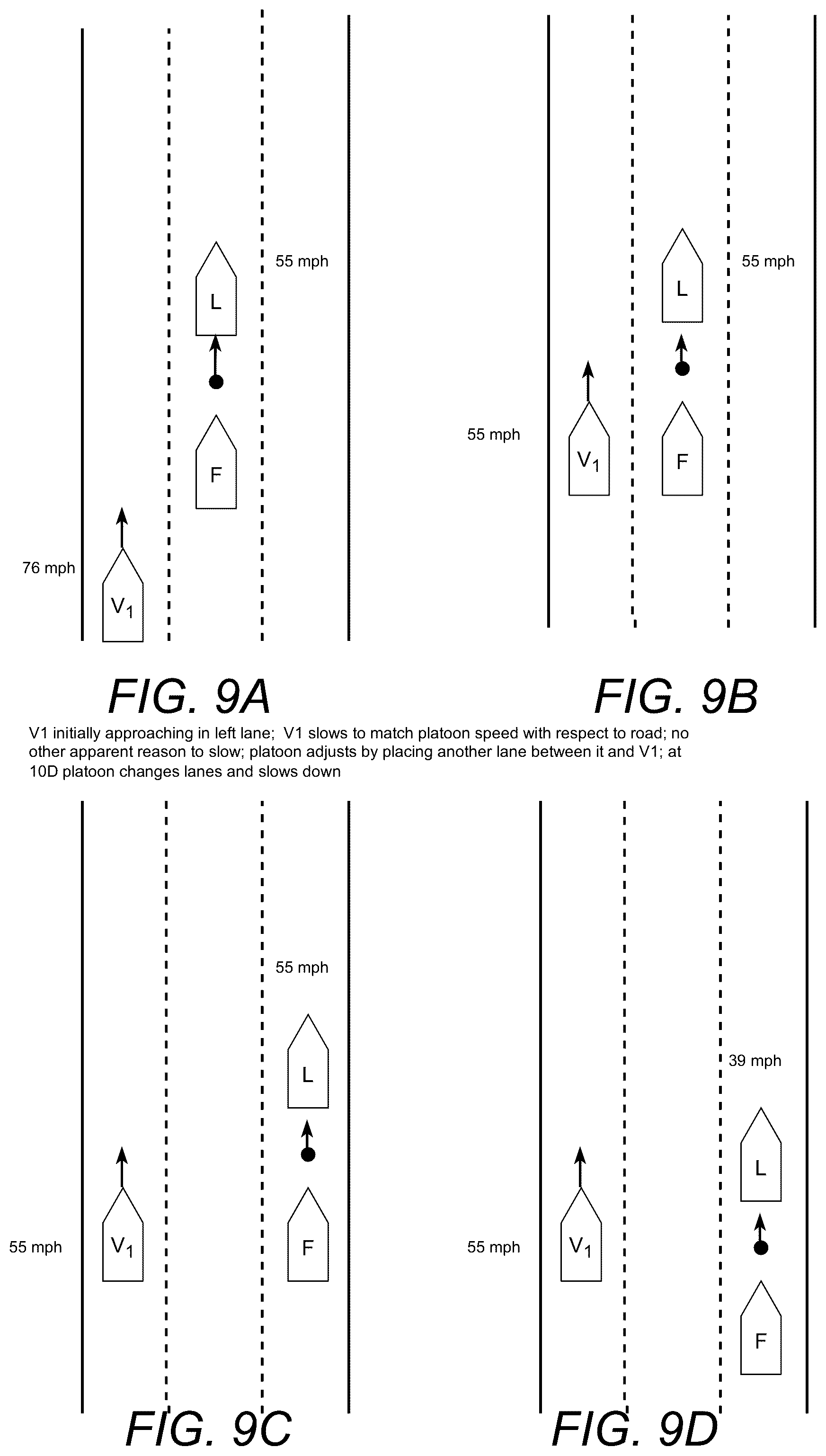 Patent US12319284 Figure 9 – Platoon behaviors that influence drivers of other vehicles