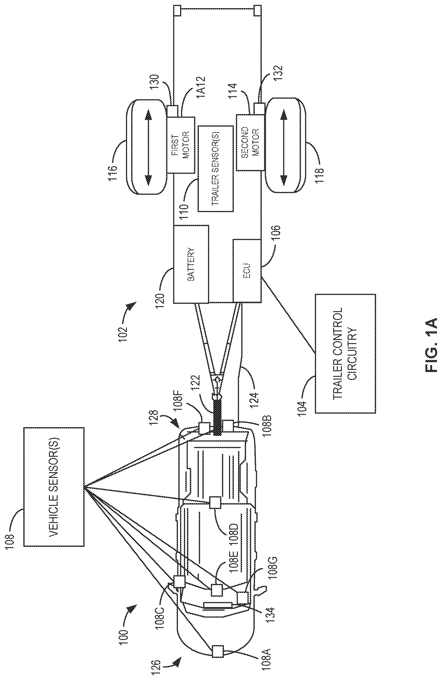 Patent US12319341 Figure 1 – Methods and apparatus to control a vehicle trailer using torque vectoring