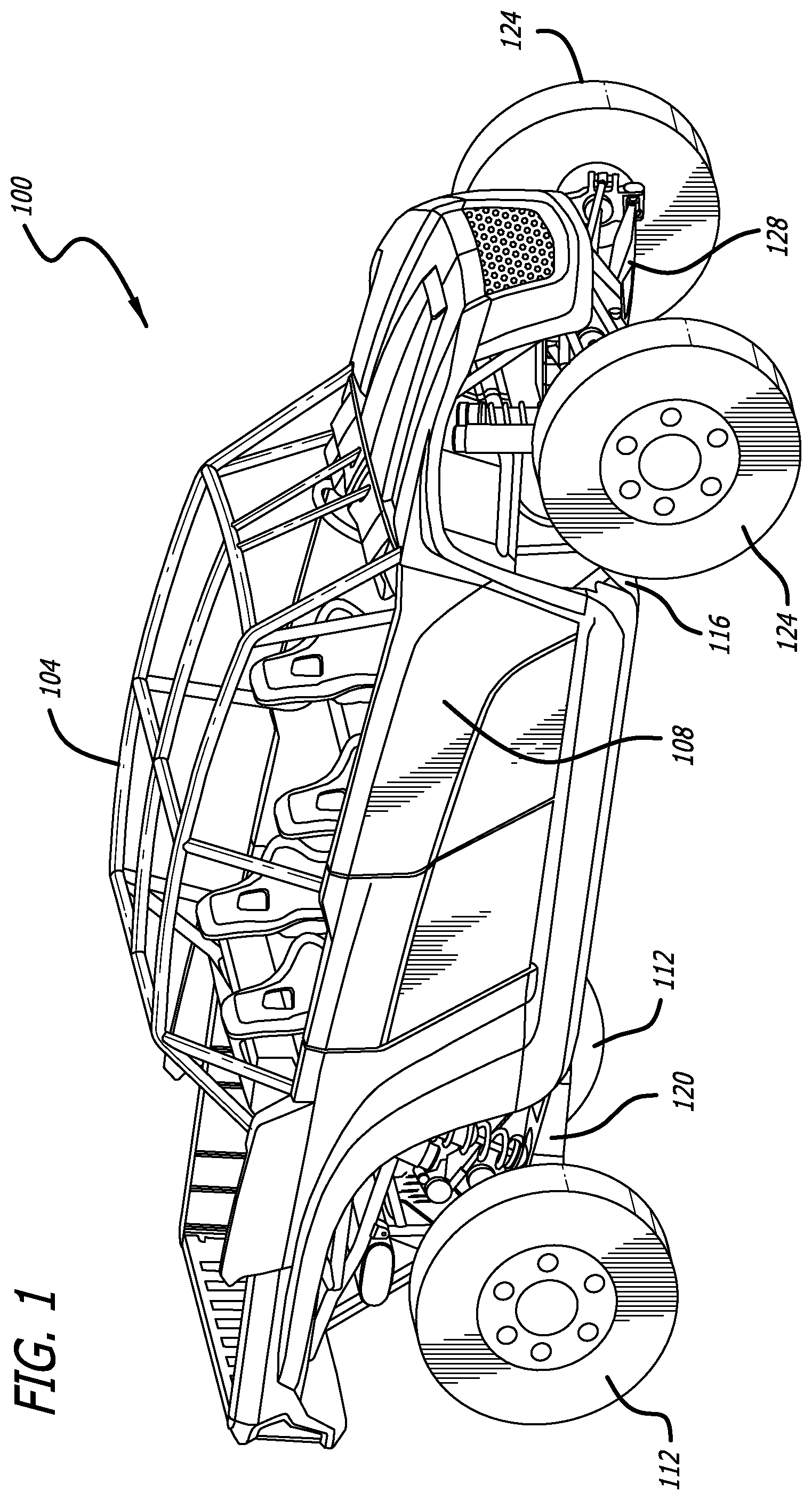 Patent US12319343 Figure 1 – Suspended rear-mount drivetrain assembly