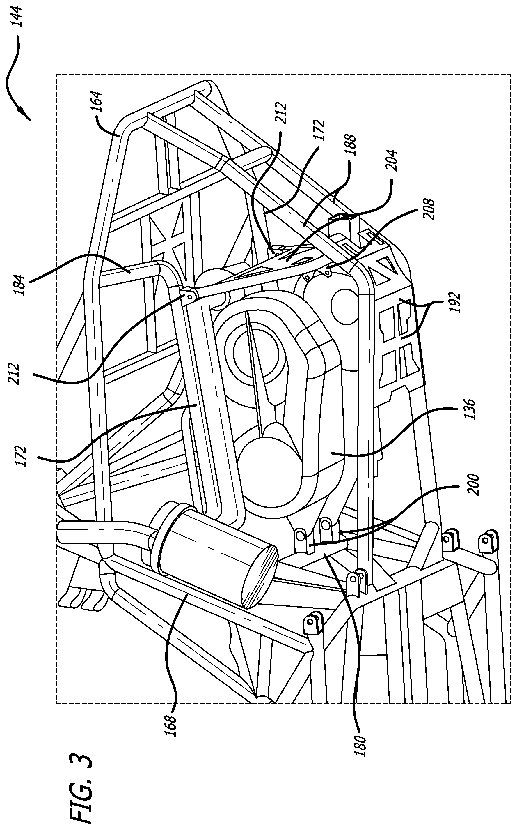 Patent US12319343 Figure 3 – Suspended rear-mount drivetrain assembly