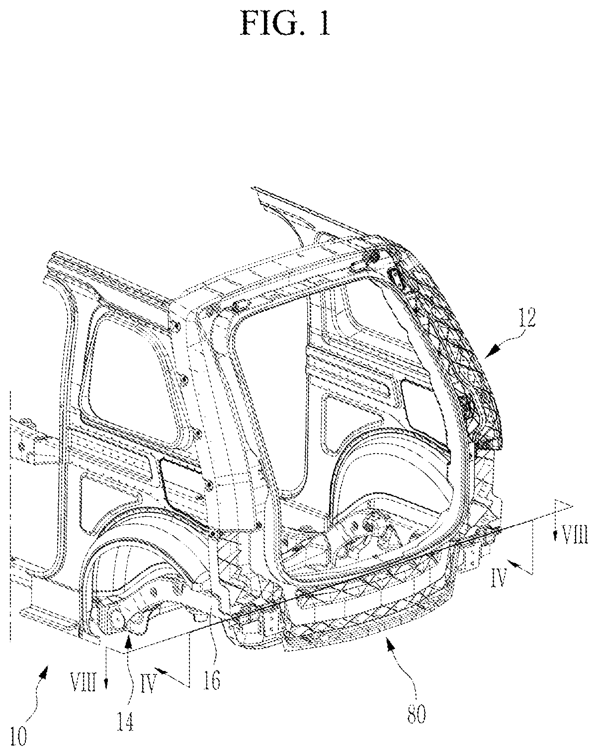 Patent US12319352 Figure 1 – Vehicle body rear connection structure