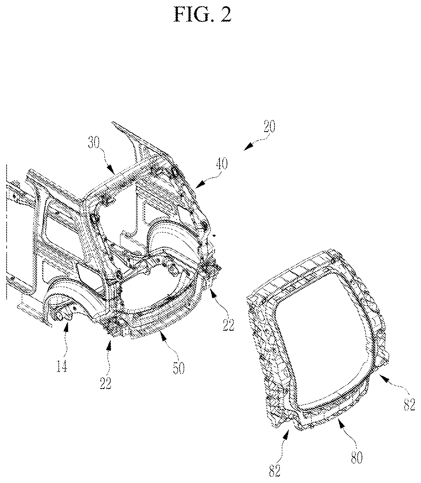 Patent US12319352 Figure 2 – Vehicle body rear connection structure