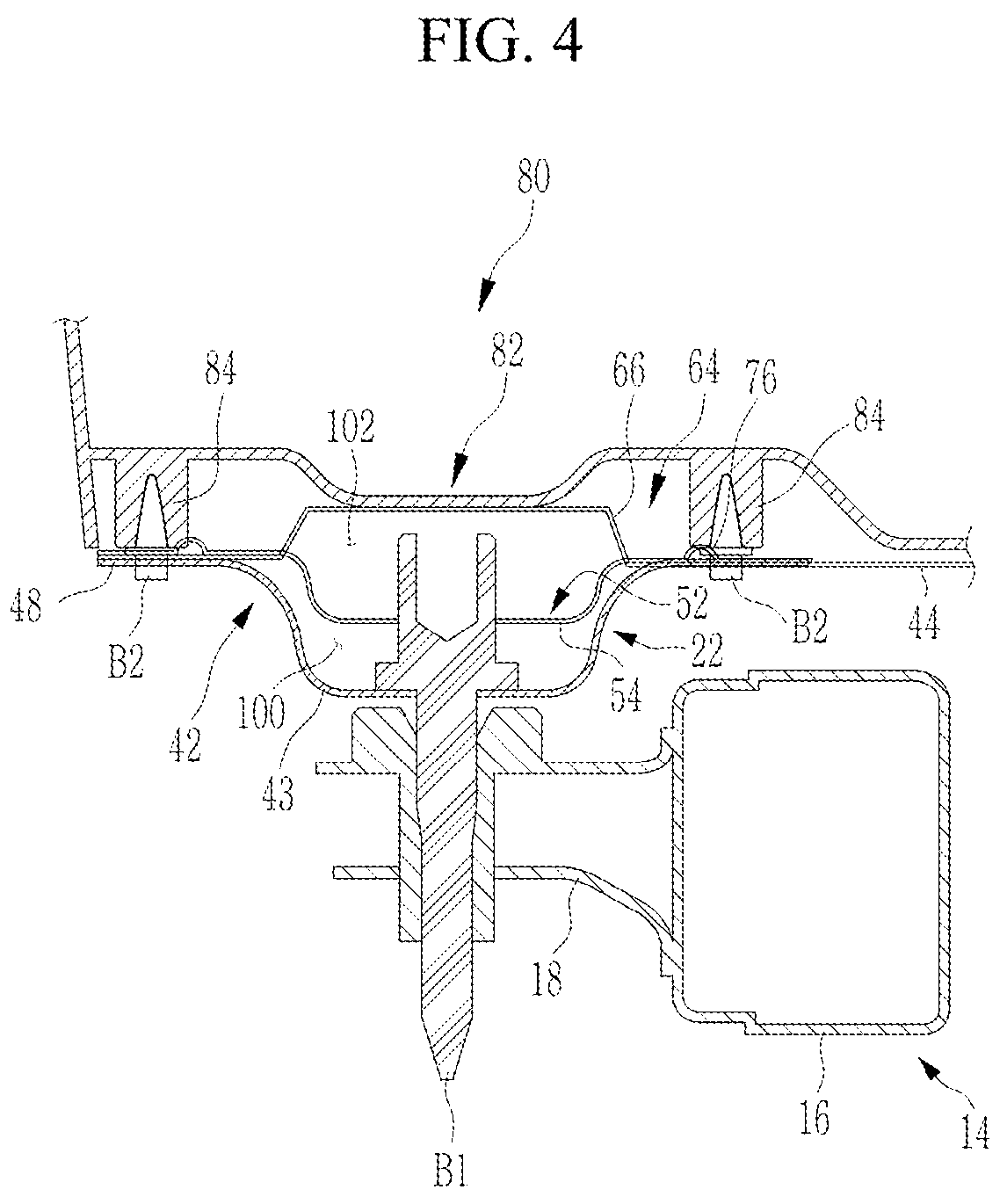 Patent US12319352 Figure 4 – Vehicle body rear connection structure