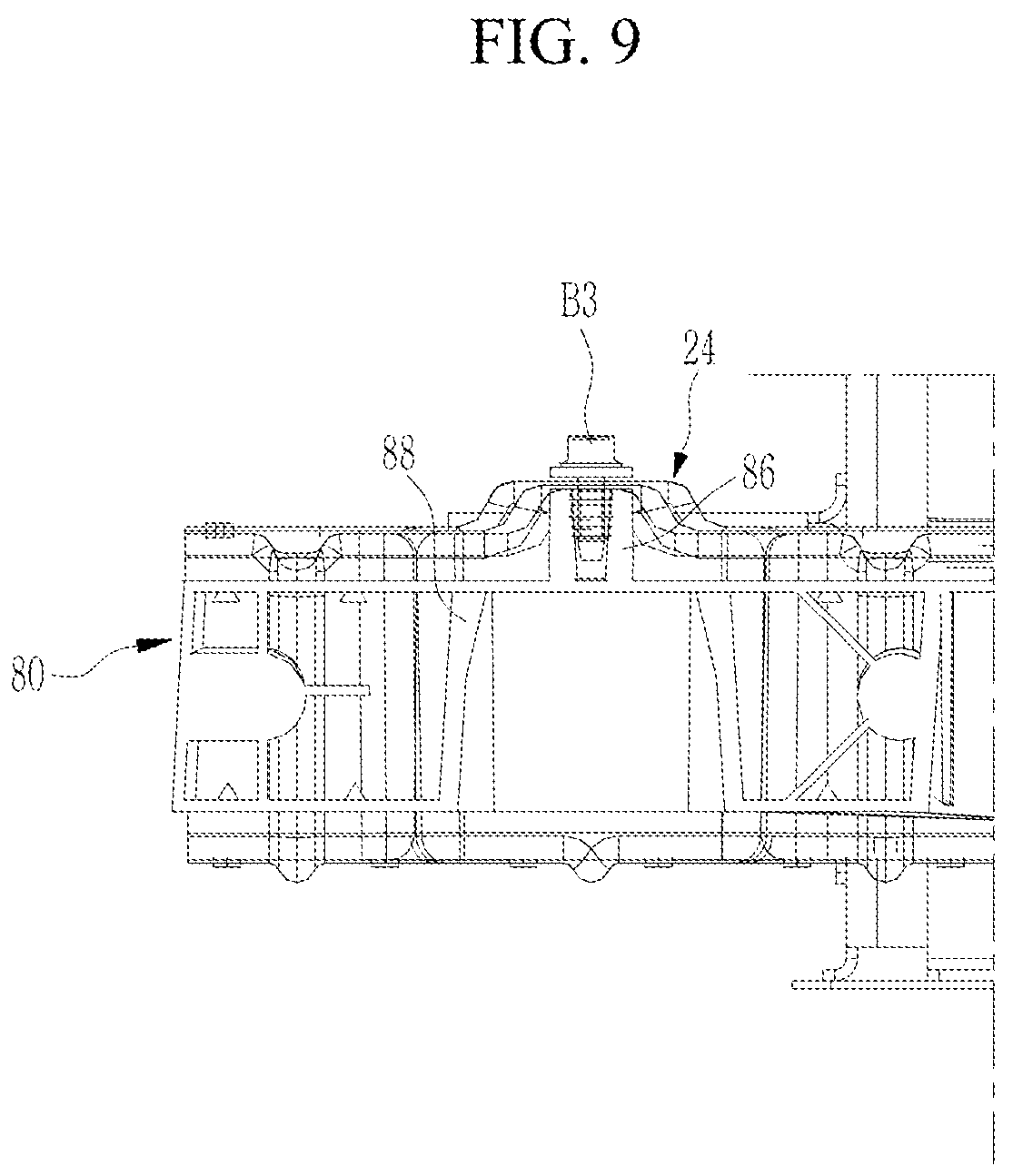 Patent US12319352 Figure 9 – Vehicle body rear connection structure