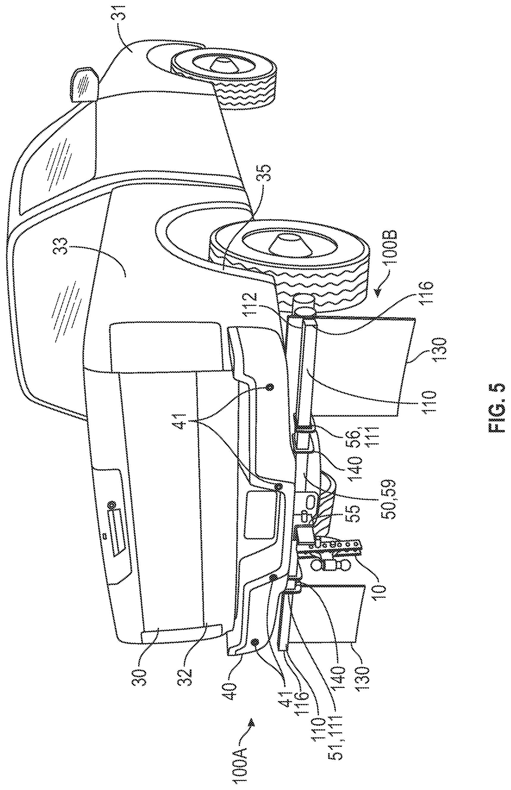 Patent US12319355 Figure 3 – Mud flap and step assembly