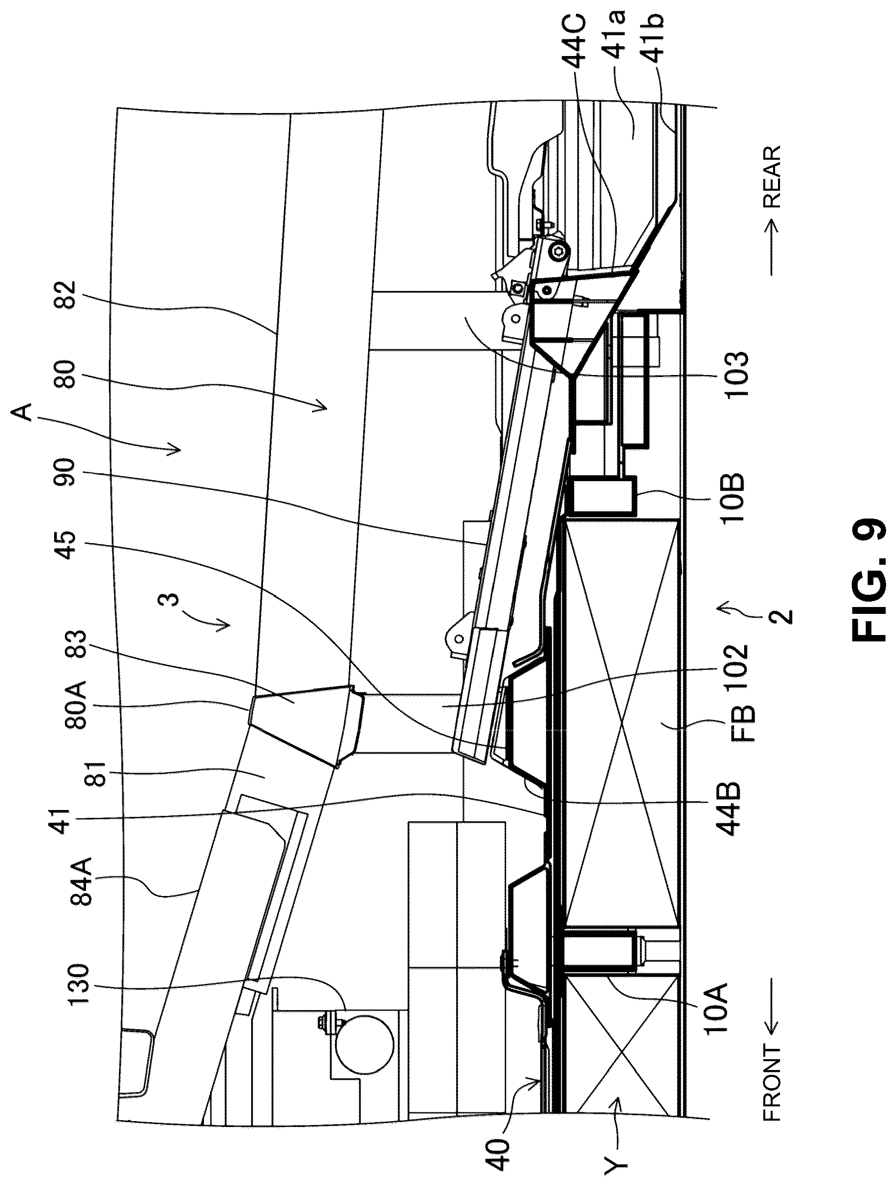 Patent US12319356 Figure 9 – Electric-vehicle-body structure having a center frame that is higher than a floor panel
